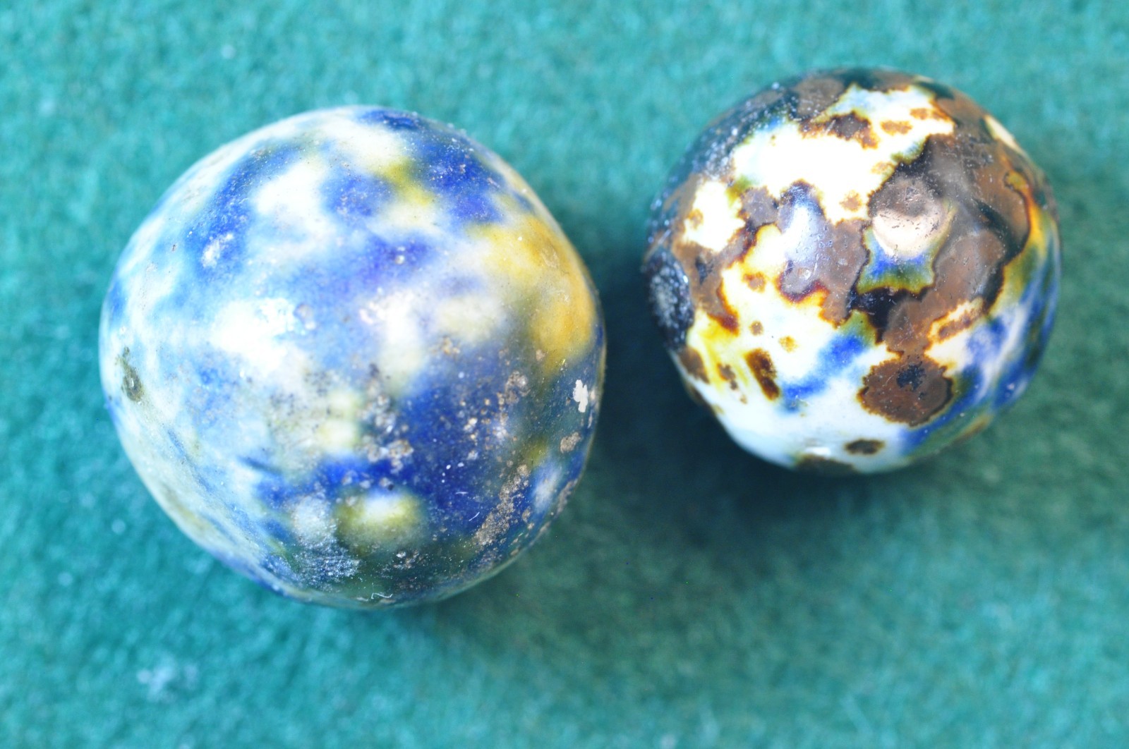 Antique German Fancy Bennington Victorian Era – 2 Clay Marbles .740″ & .61″