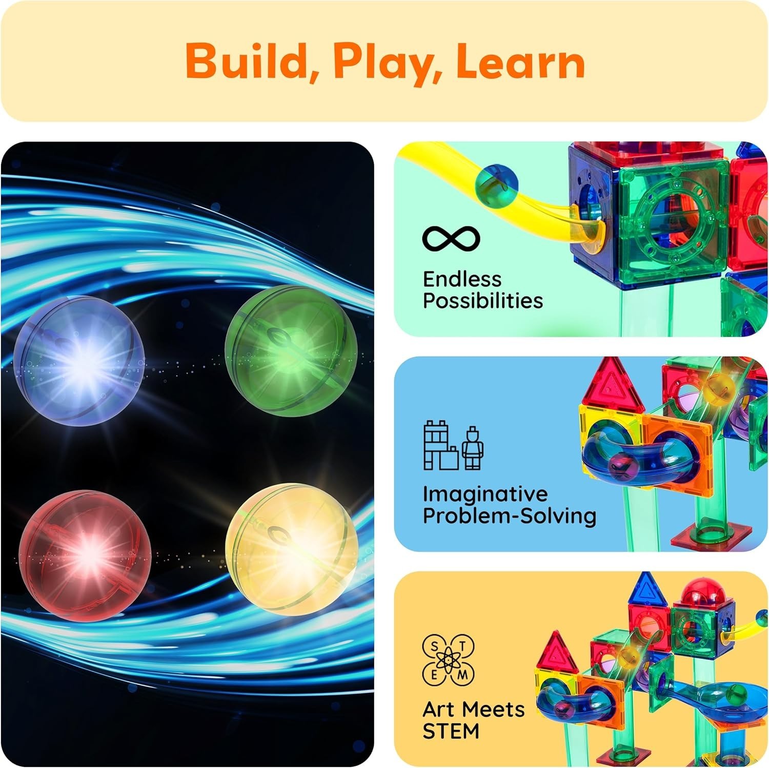 Colorful Motion Activated LED Marbles for Building Block Adventures – 4 Pack