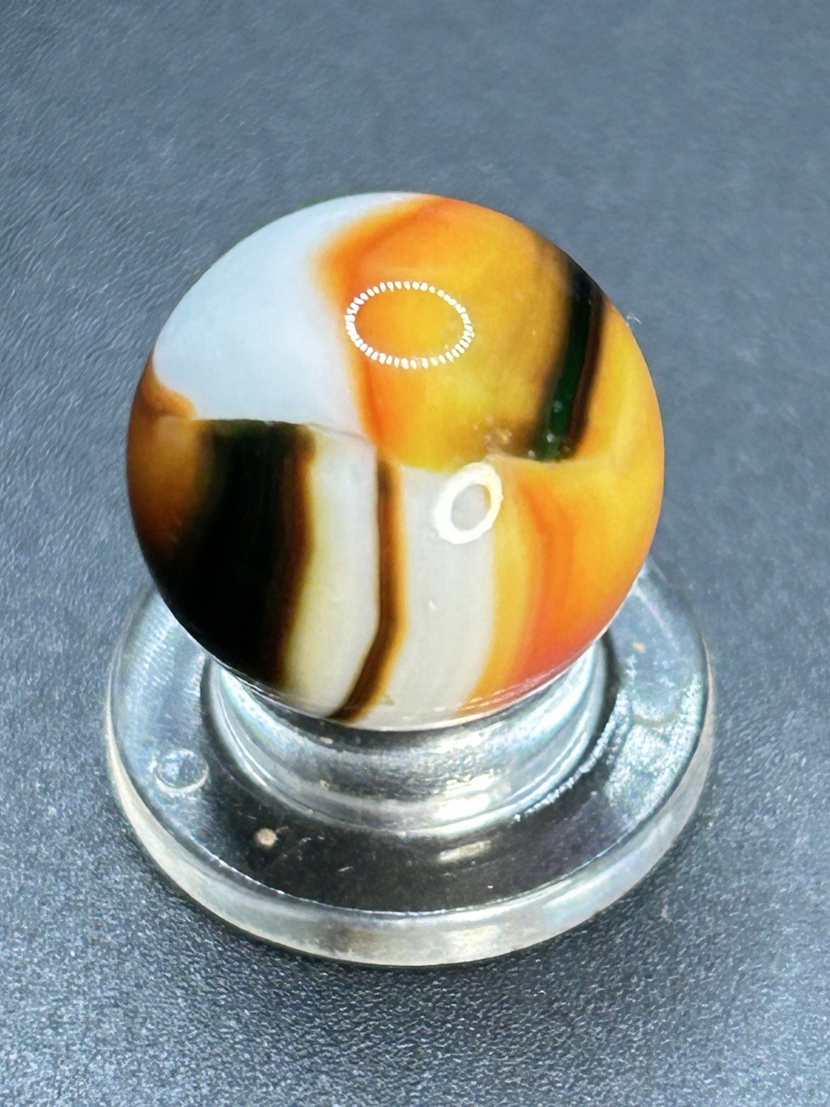 Vintage Peltier National Line Rainbo Rebel Marble Orange Rebel? 0.629”