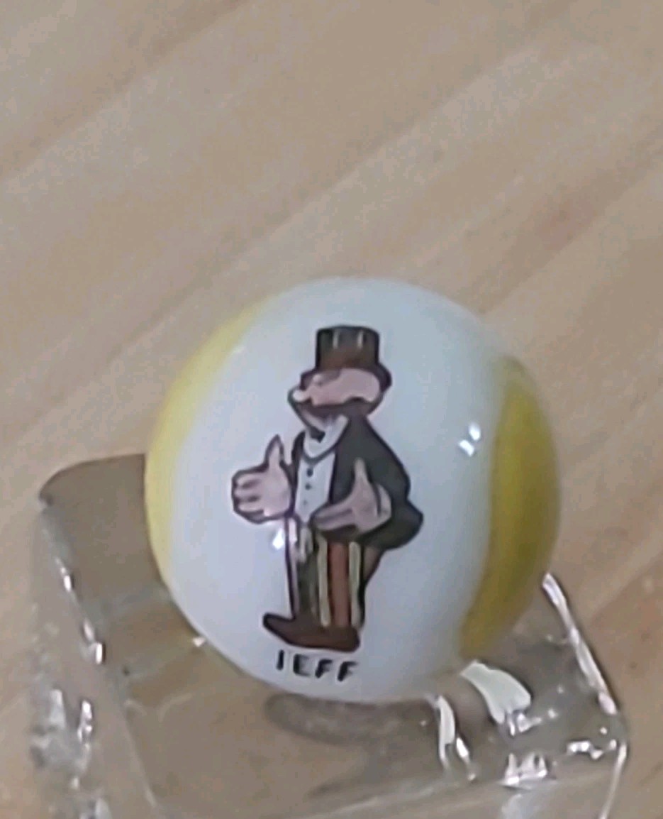 ” JEFF ” MARBLE 3/4″ COMIC STRIP CHARCATER MARBLE PELTIER GLASS NM/-M