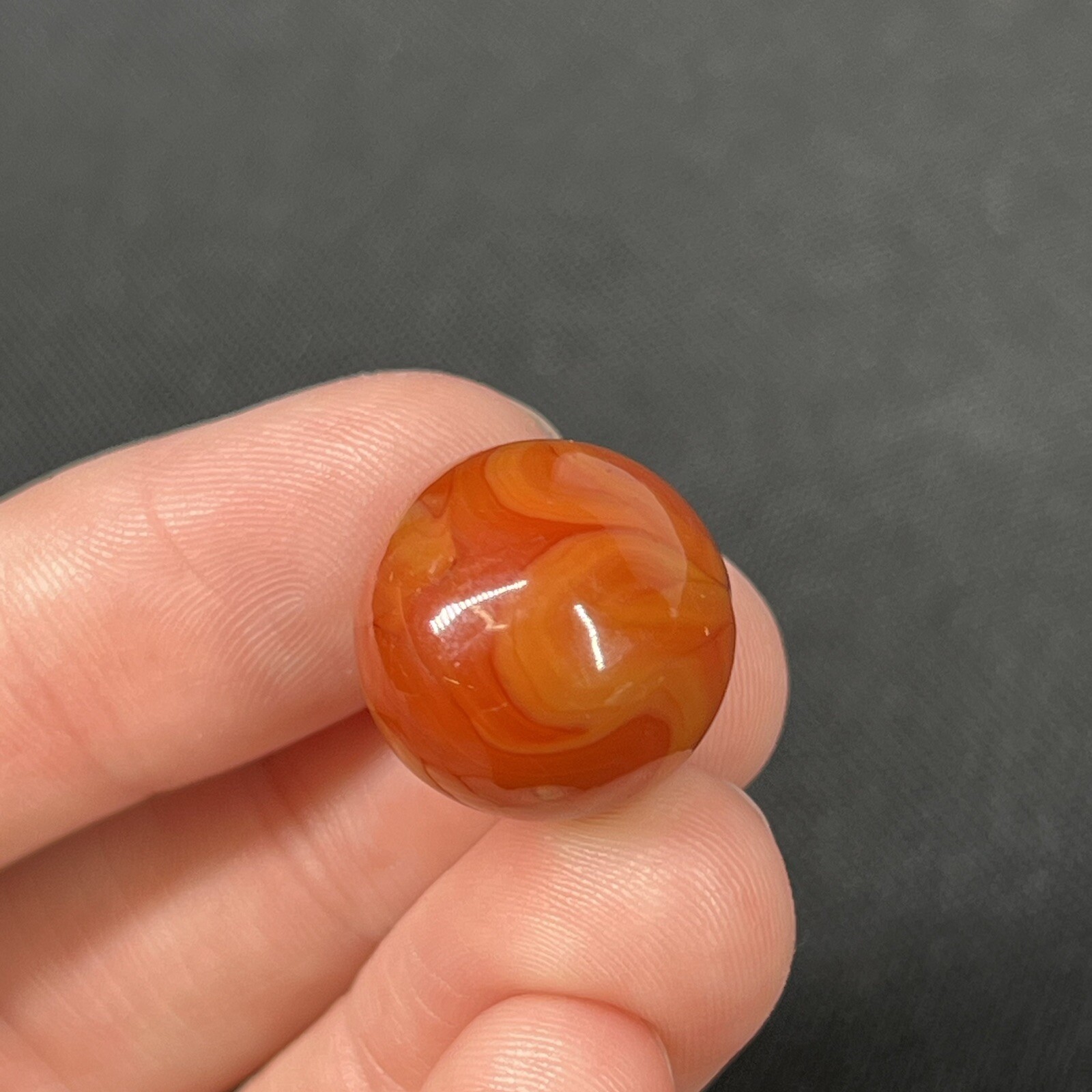 Vintage Agate Christensen Peltier Art Glass Swirl Marble .61” Dark Orange