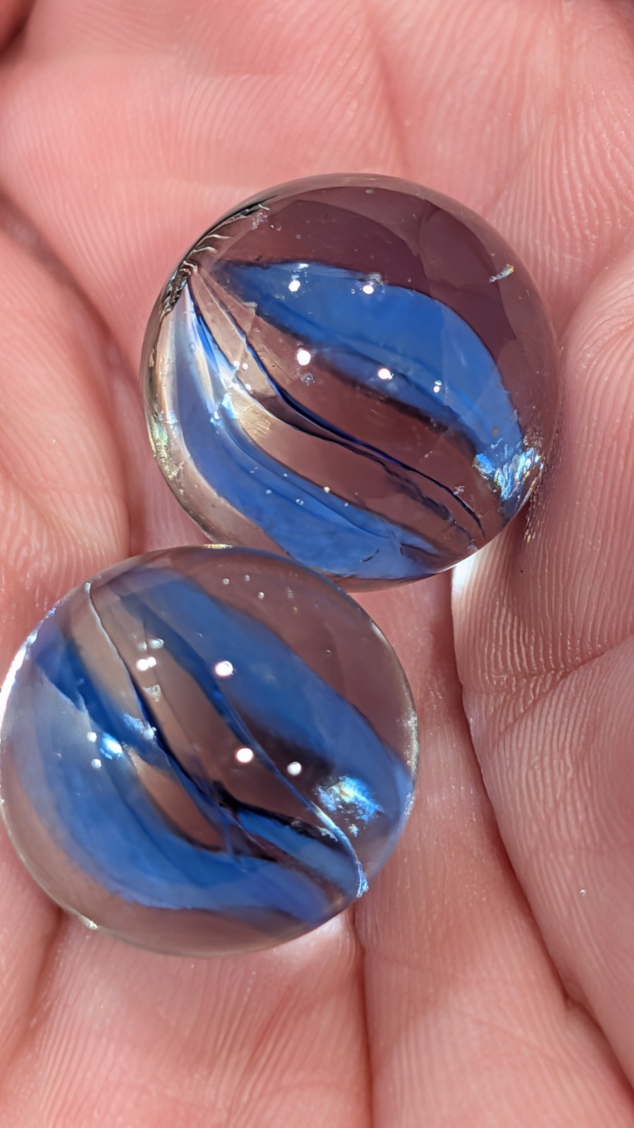 Lot Of 3 Vintage Imperial 8 Vein Blue Cats Eye Marbles .63″