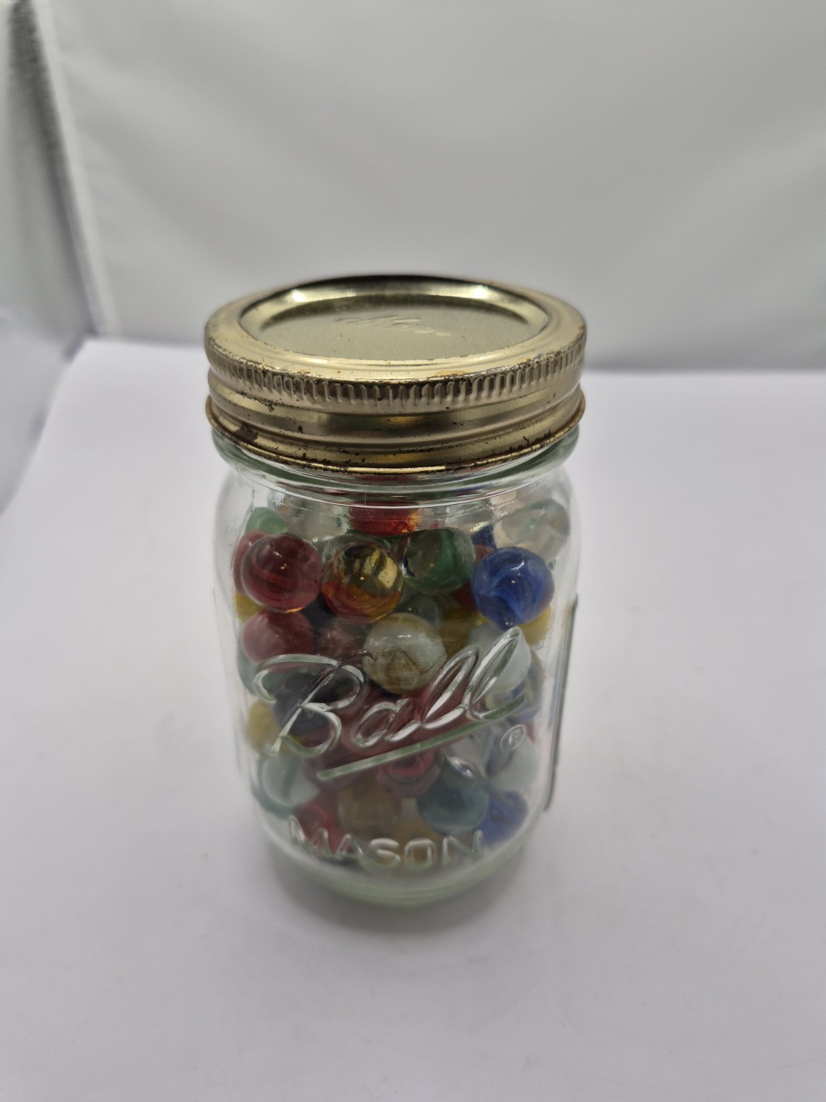 Jar Of Vintage Marbles Various Sizes… weighs 1# 13oz with Jar/ many kinds