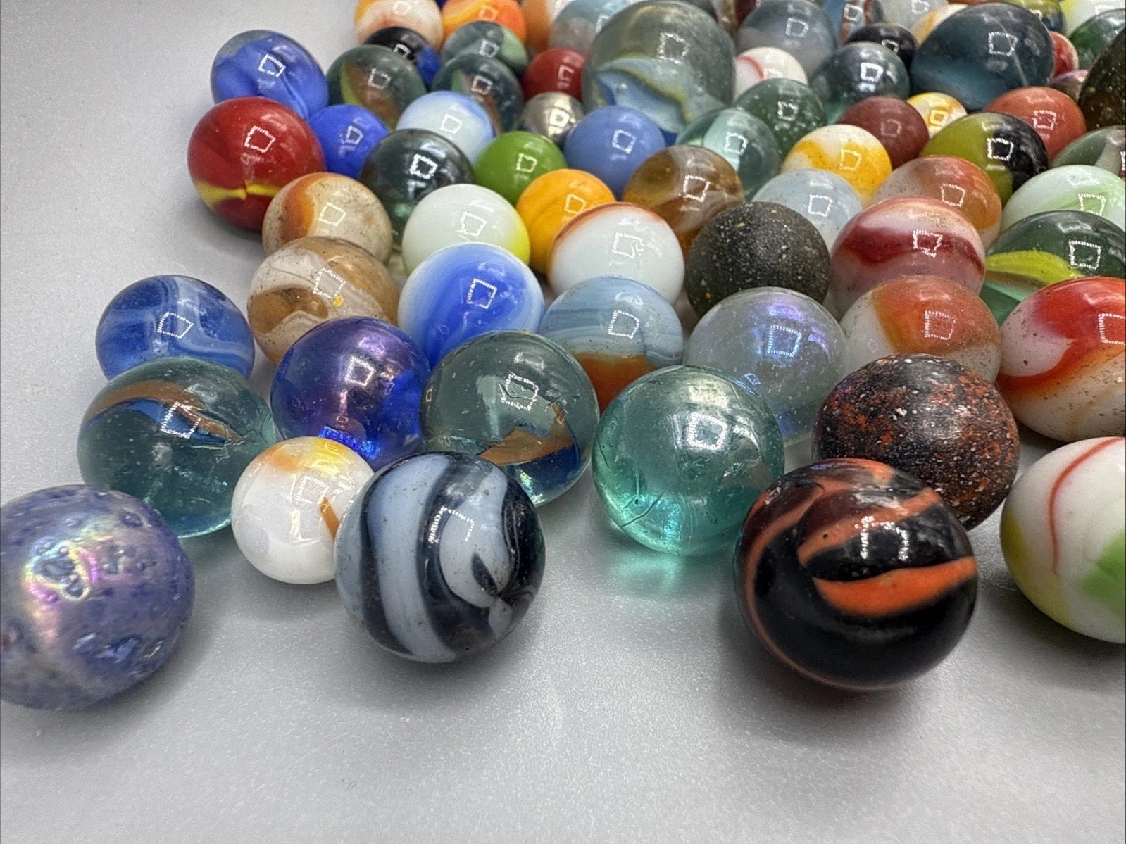Lot of 227 Vintage & Modern Glass Marbles Assorted Colors Shooter Mix