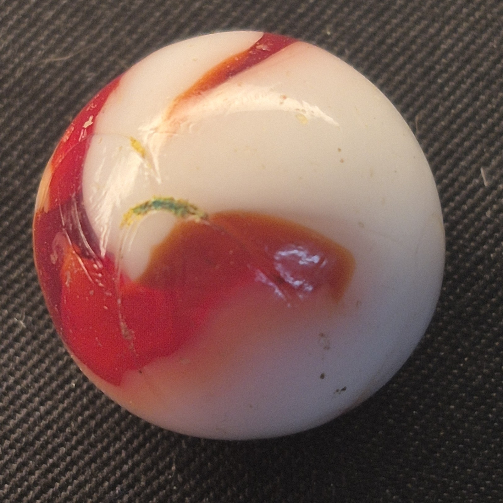 Vintage Akro Agate Oxblood Patch Marble 5/8″ .63 Green Bleed Flame Swirl VTG