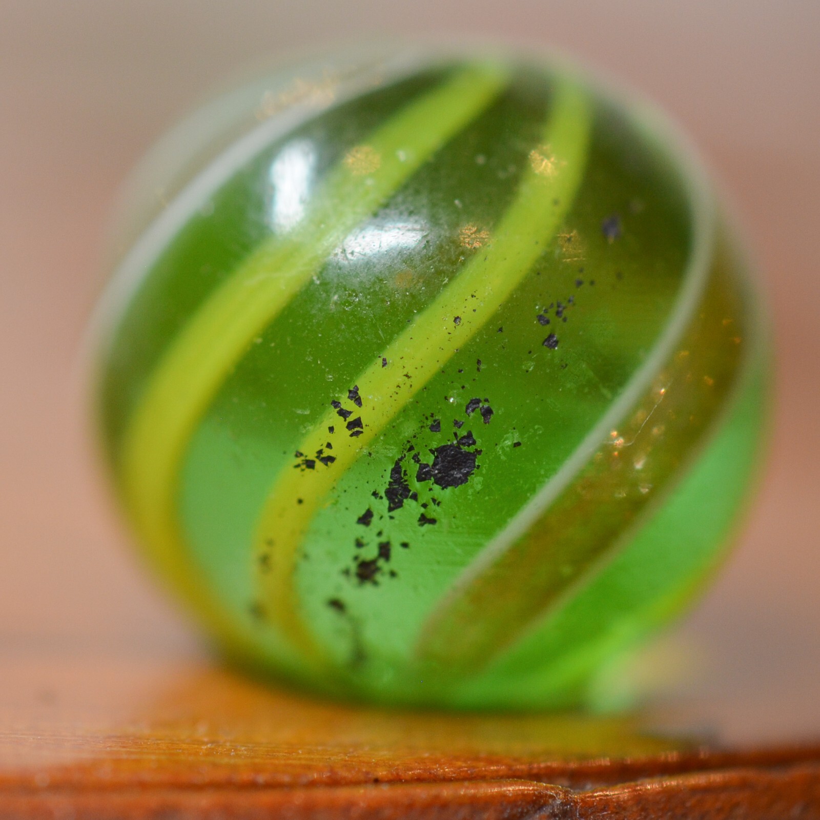 Handmade Green Banded Lutz Marble, 11/16 in, Near Mint, Germany 1860-1920, S1478