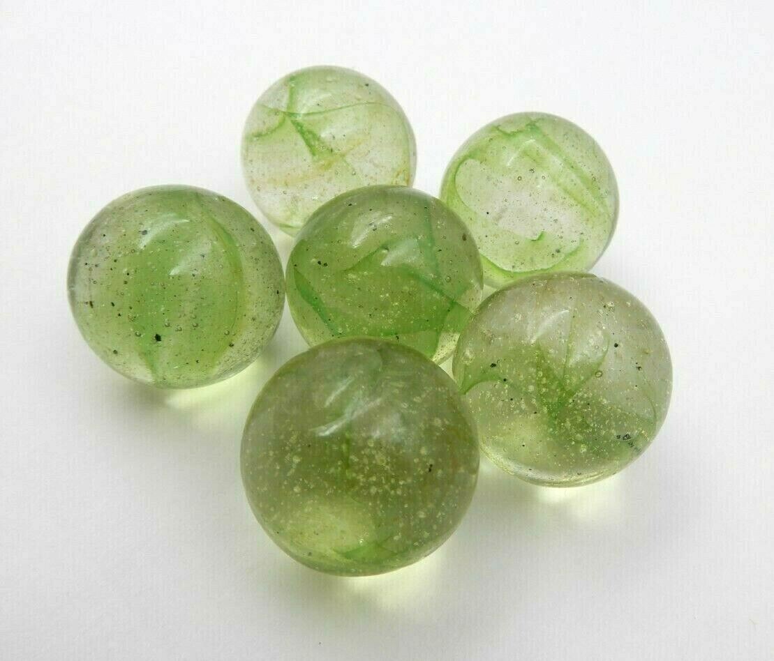 VINTAGE SET OF SIX GREEN COLOR SWIRL LARGE SHOOTER 7/8″ MARBLES