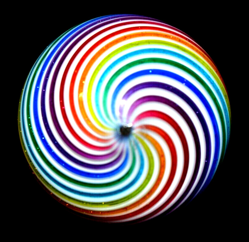 HOT HOUSE GLASS MARBLE/1.490″-DICHROIC BANDED SWIRL TIGHTLINE-NEON YELLOW,TURQ.+