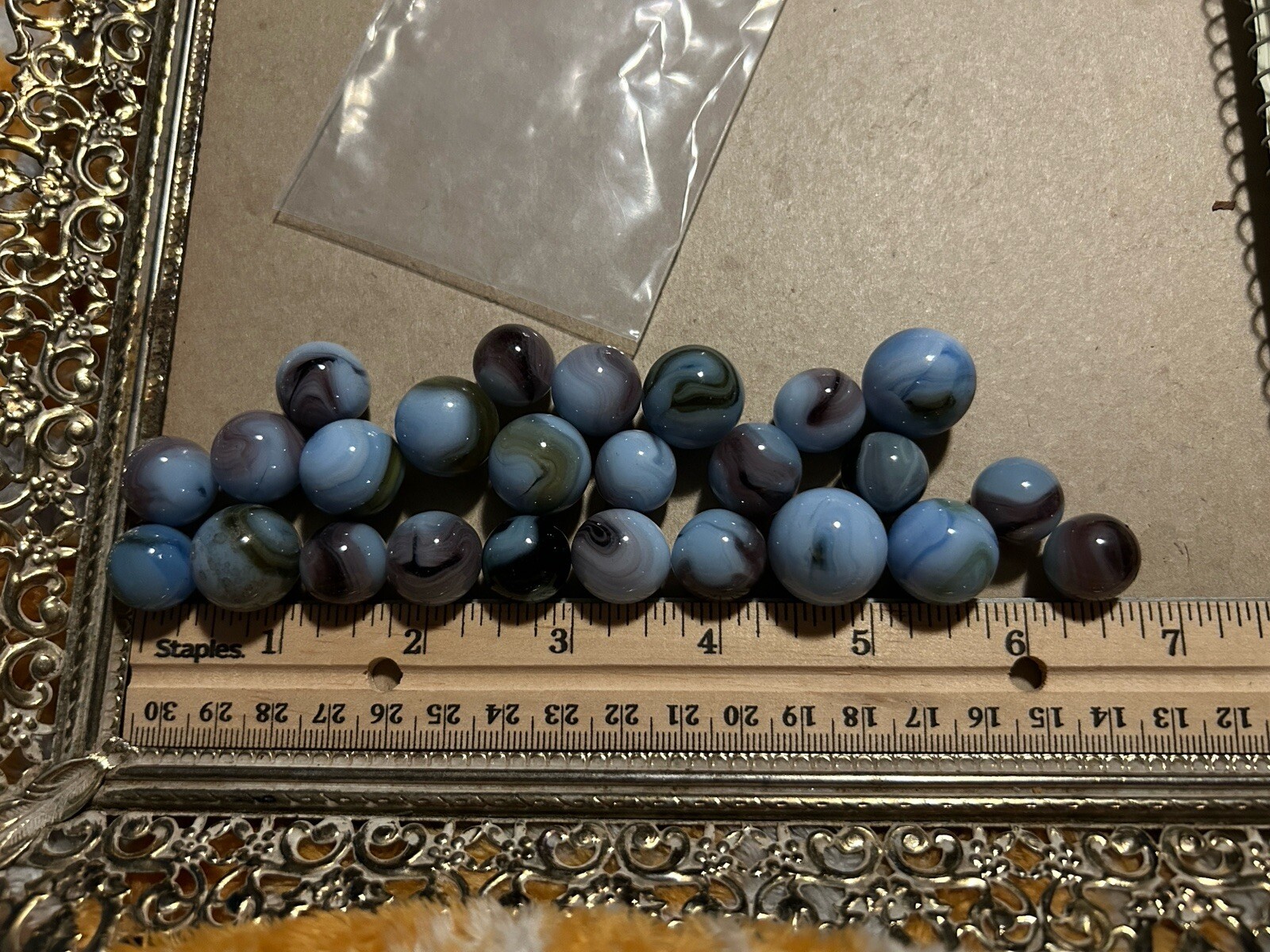 Vintage Marbles Lot Of 25 Blue Greens Purple Grays Swirl Lot 360