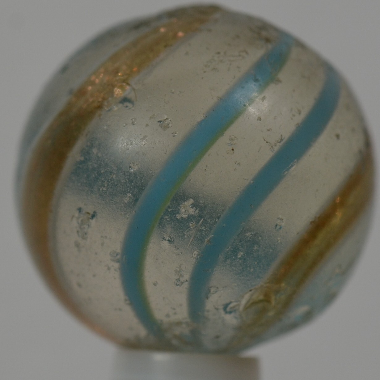 Handmade Aqua Banded Lutz Marble, 25/32 in, Good+, Chip, Germany 1860-1920 S1234