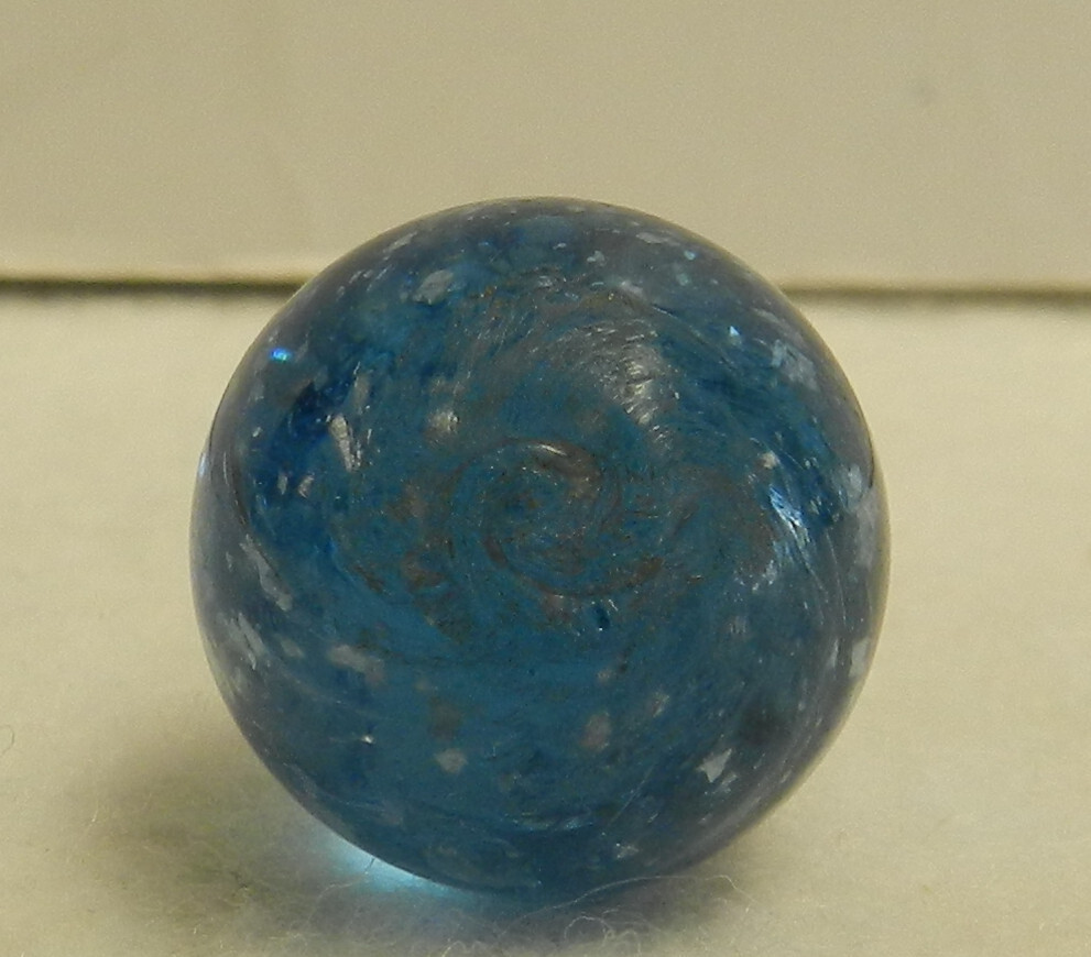 #18332m Vintage German Handmade Blue Glass Mica Marble .68 Inches *Mint*