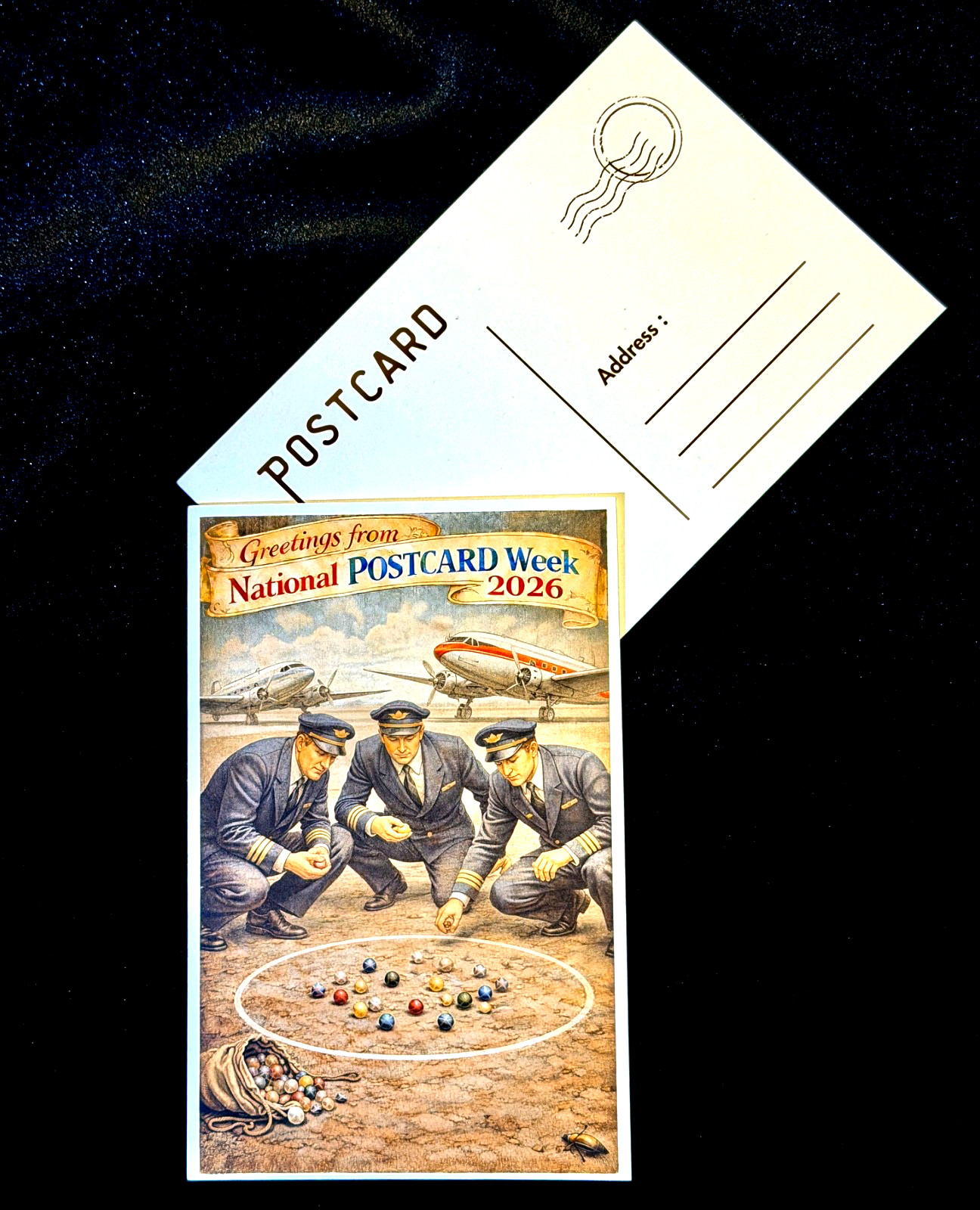 Vintage Aviation Marble Scene Postcard