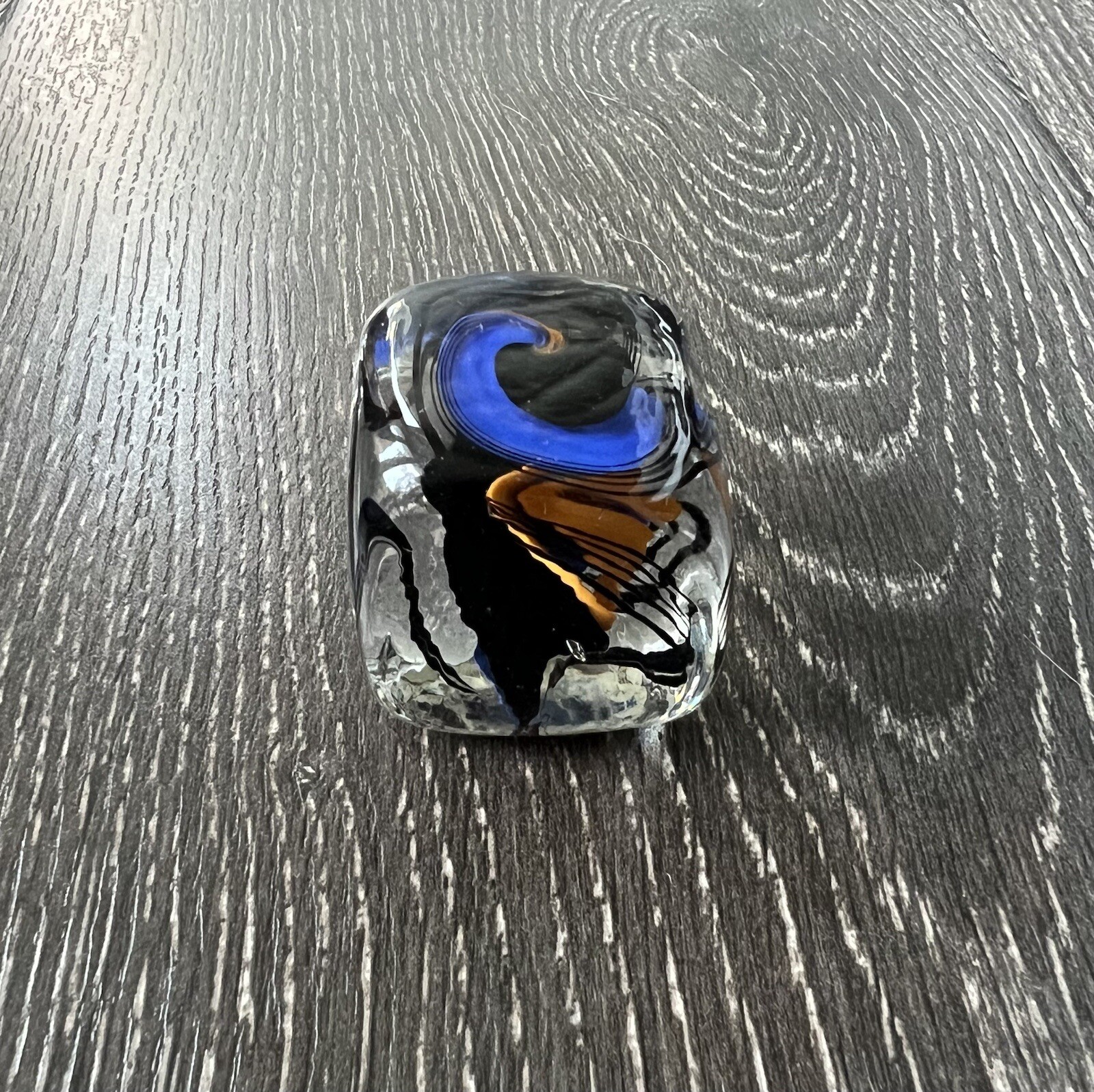 RARE SQUARE Shooter Rolf Wald Art Glass Cube Dice Blue Black & Orange Signed 90s