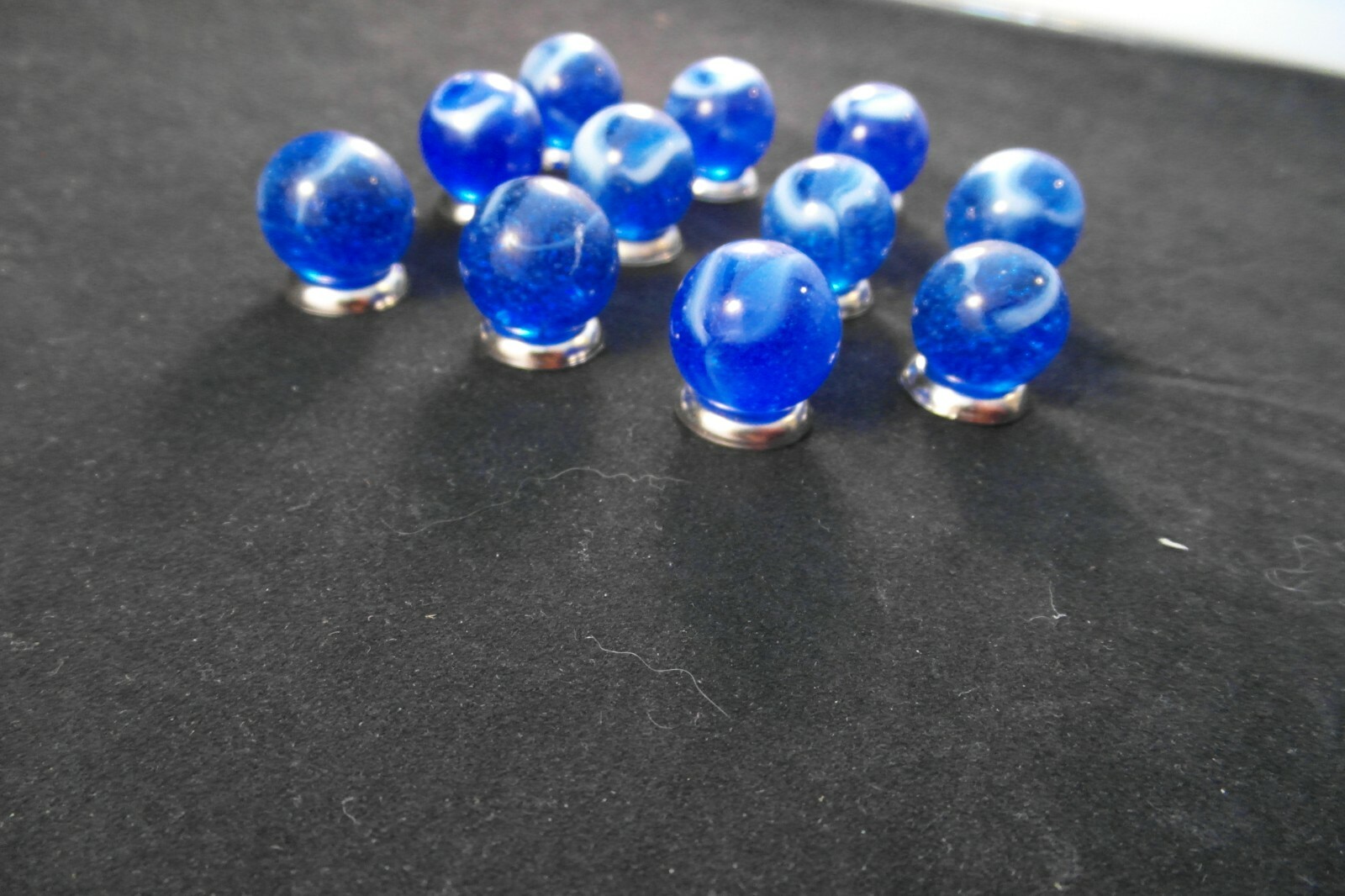 Vintage Medium Blue Clear with White Swirl – Lot of 11 Marbles (L-024)