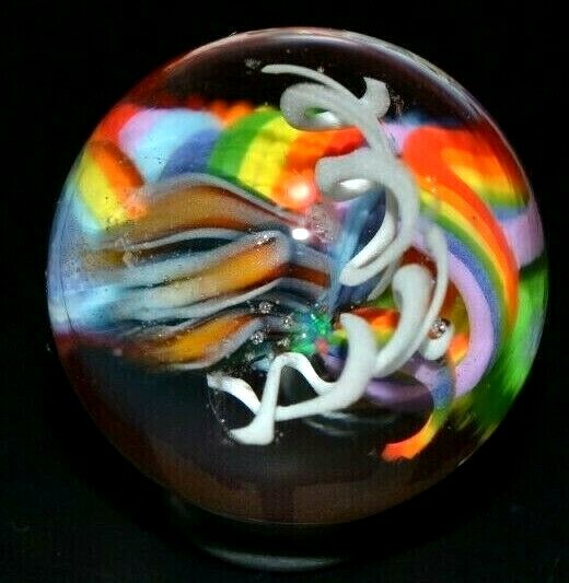 VINE GLASS MARBLE/1.184″-JELLYFISH FIELDS SMALL SAMPLER-WHITE SLINKY,RAINBOW FIL