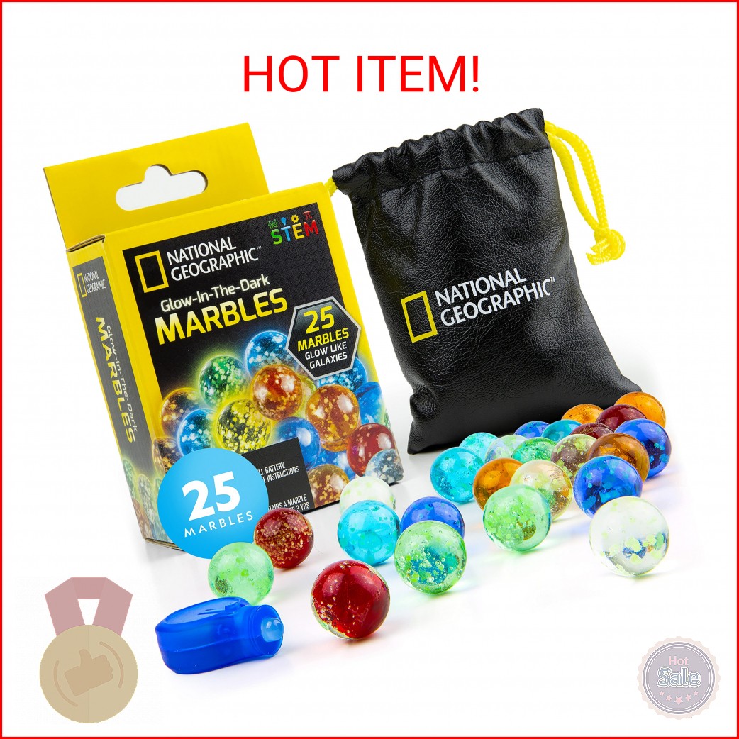 NATIONAL GEOGRAPHIC Glow in The Dark Marbles Refill – 25 Glass Marbles That Glow