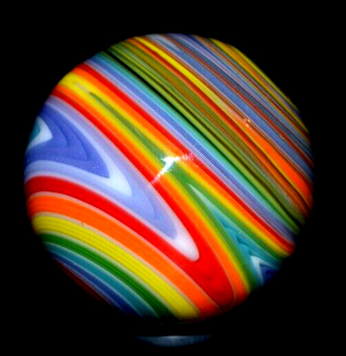 JAY SLACK GLASS MARBLE/1.462″-CITRUS WIG-WAG TWIST-LAVENDER,CHERRY,TEAL,ORANGE+