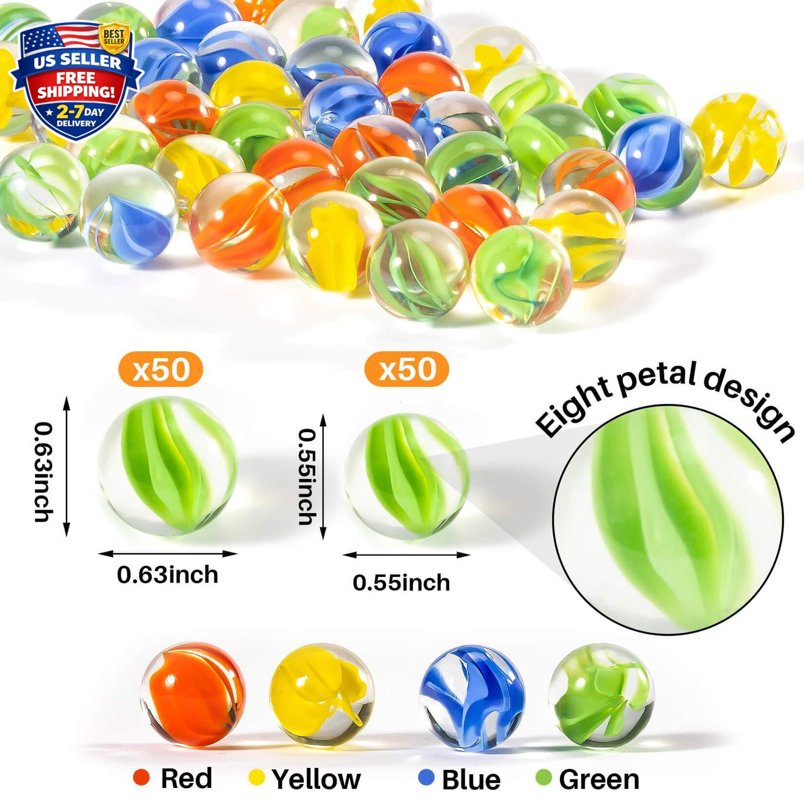 Glass Marbles – Bulk 98Pcs Cat Eye Mix 4 Colors Medium Sized Thick Marble Decora