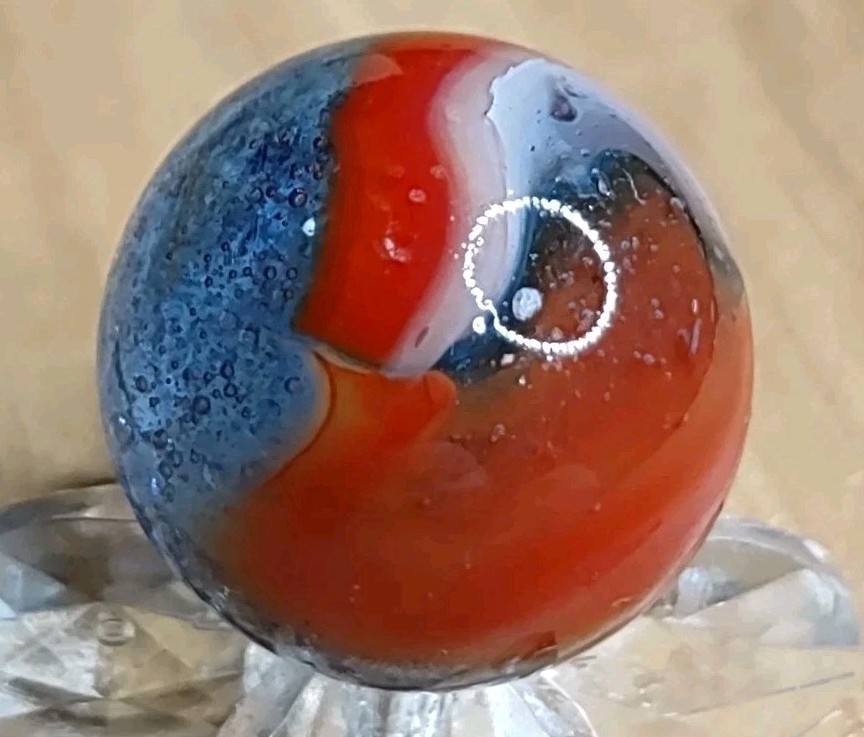 Epic Red Peltier BUBBLY Blue Base RAINBO Glass Vintage Marble READ .63″ Toys