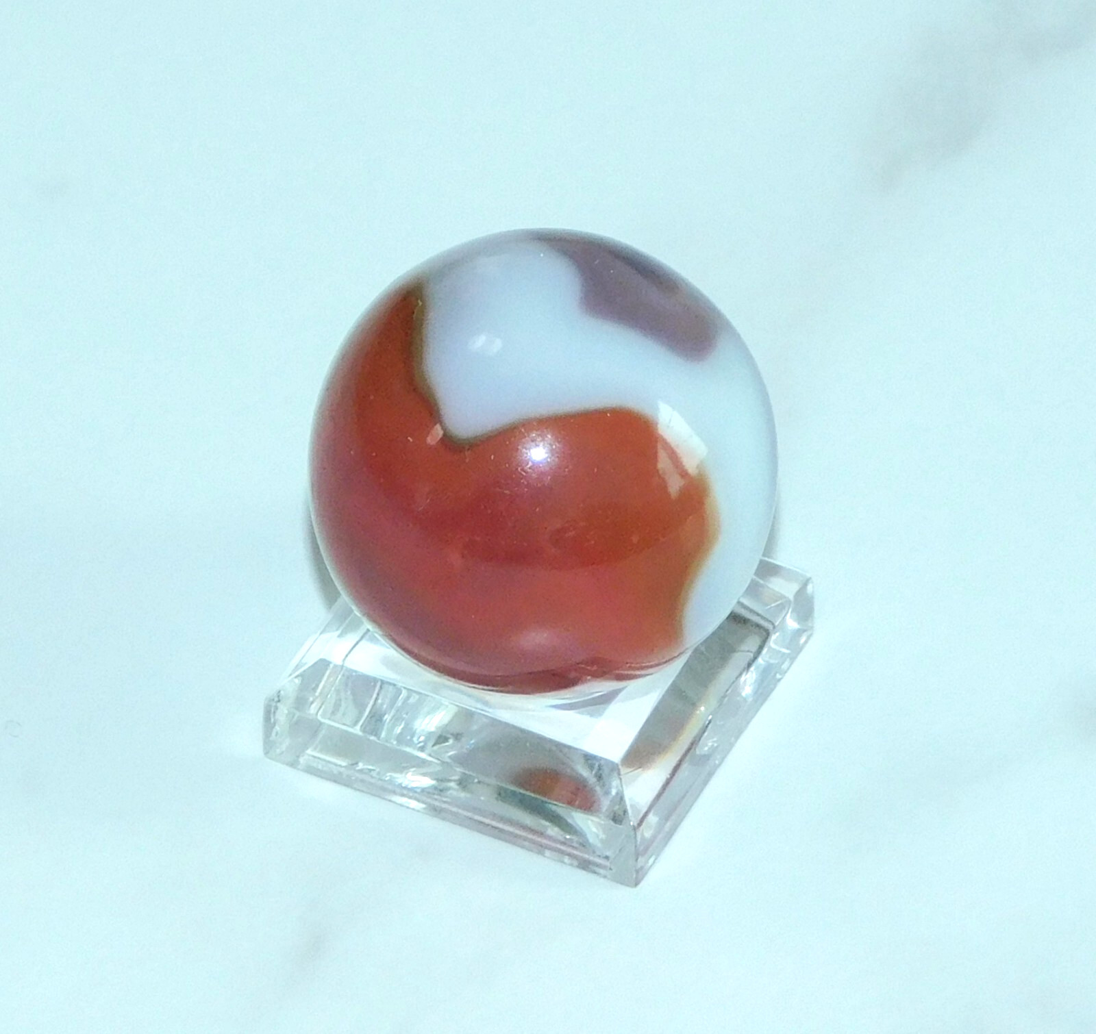 Vintage Marble Shooter Red Purple White Opaque Corkscrew Pontil 0.99″ #0-132
