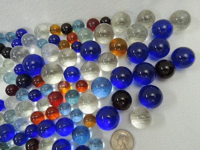 203 Vintage Clear Cobalt & Mixed Color Marbles Good Condition 0.555 to 0.980″