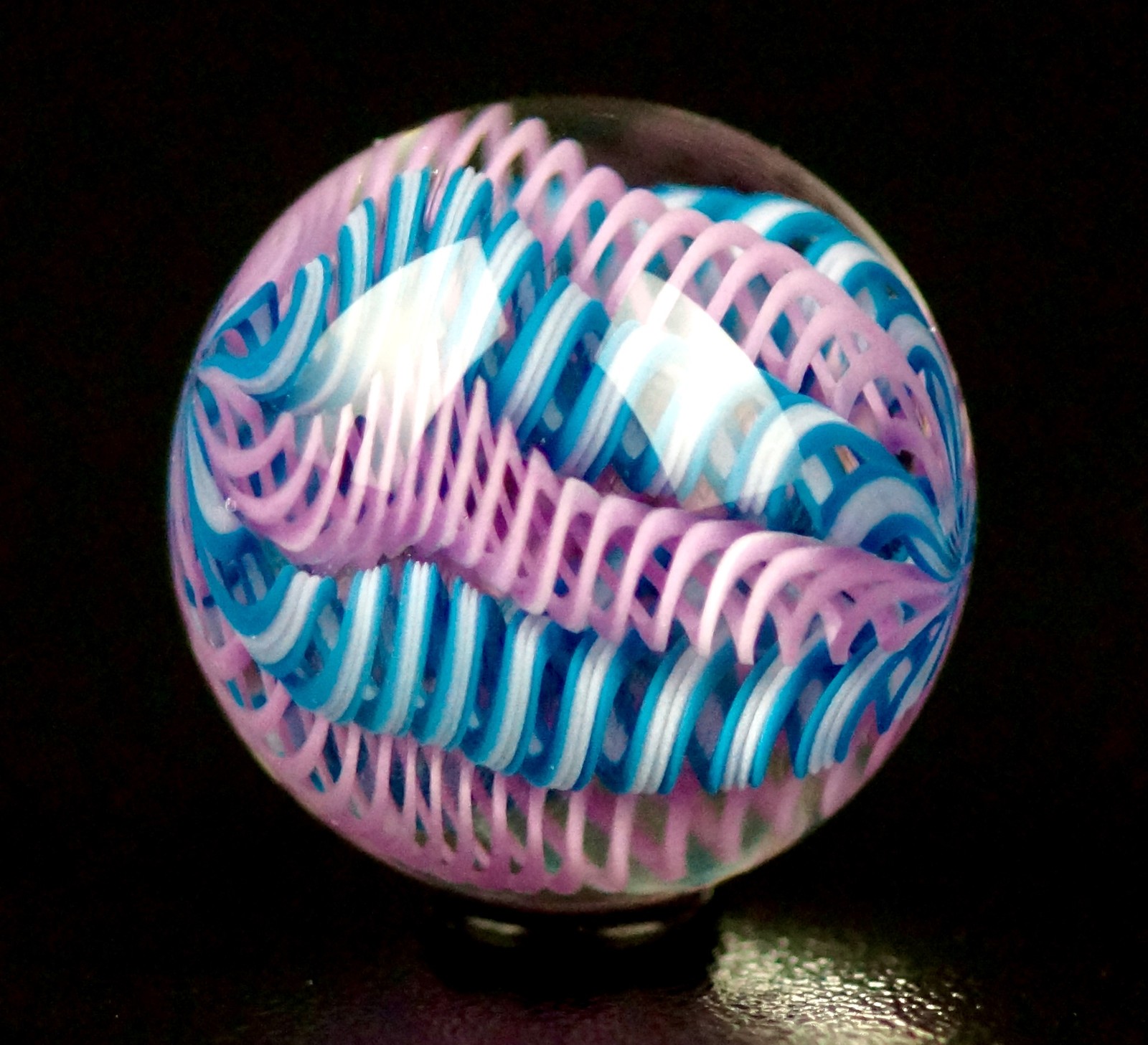 Bryan Trillas Glass Marble/Filigree Cane/UV reactive/ Pink & Blue’s/0.8-0.9 inch