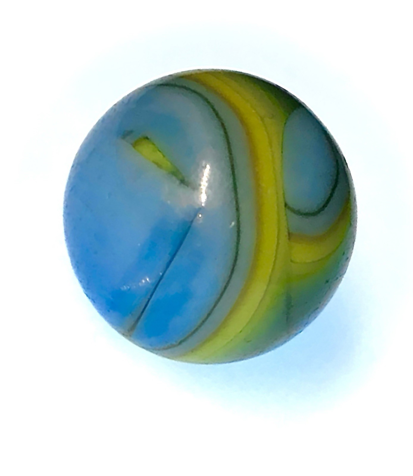 Beautiful Vintage Christensen Agate Co. Swirl Marble blue and yellow