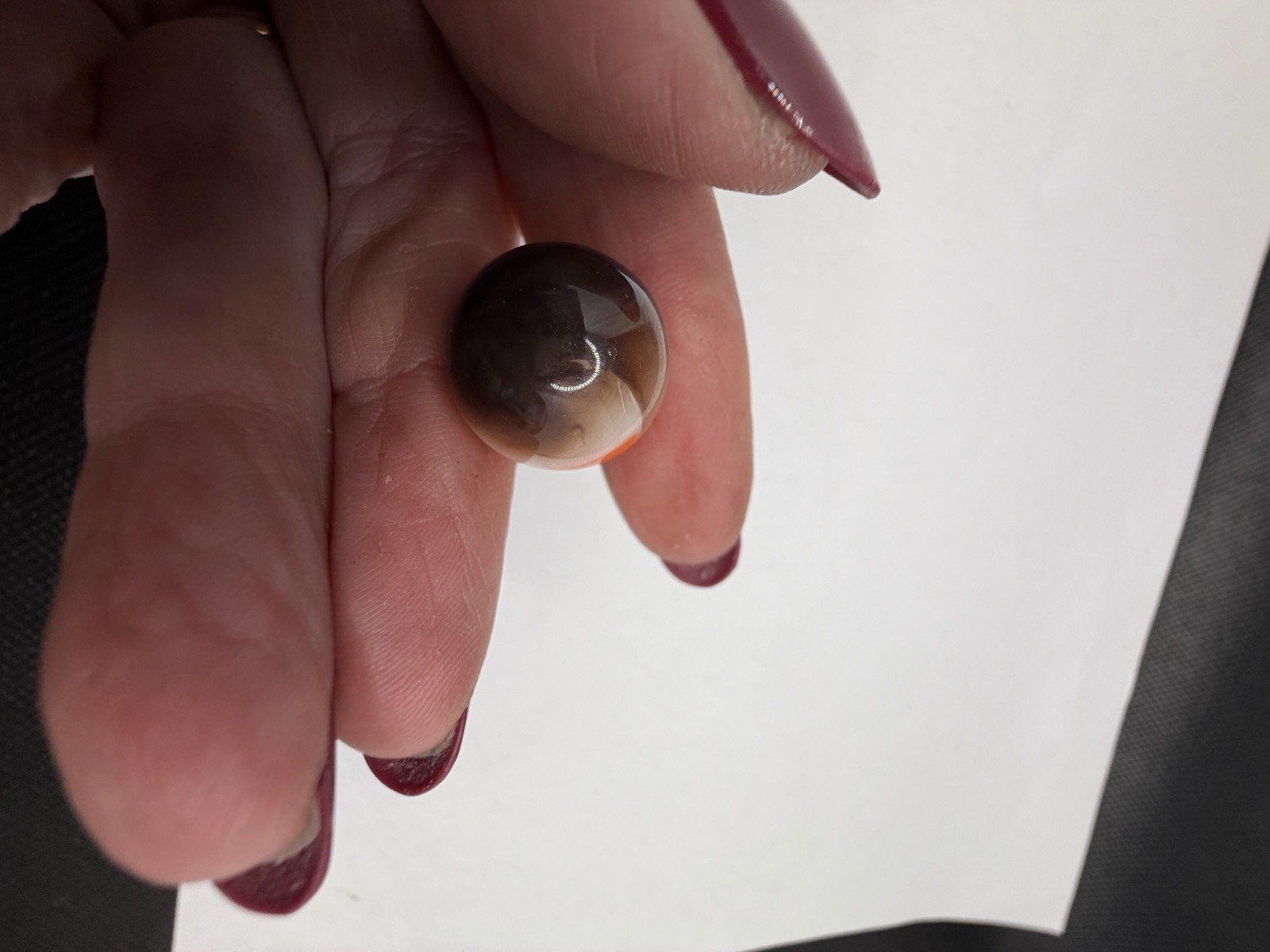 Vintage Akro Agate Peltier Art Swirl Glass Marble .65” Brown Orange White Smoke