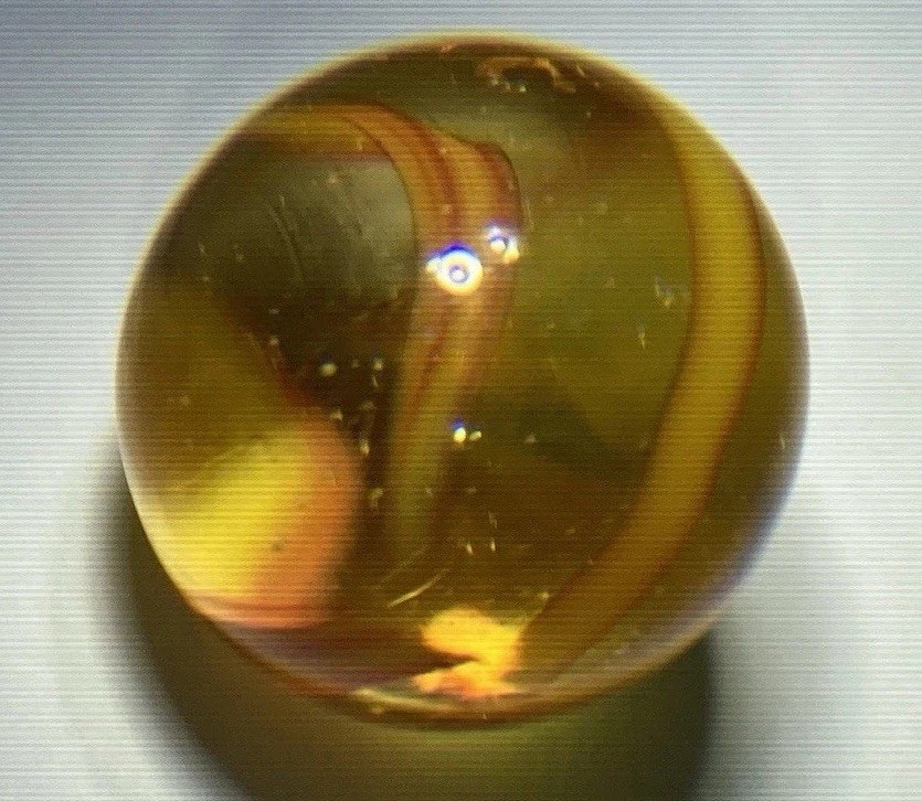 Clear Base Peltier Marble Yellow Ribbons Orange Tracers .60 MINT