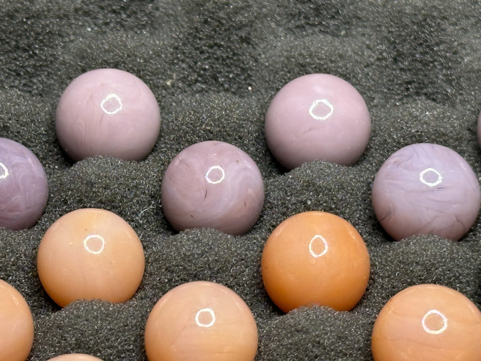 (18) Small Vintage Lavender Purple & Peach Cream Solid Playing Marbles Lot