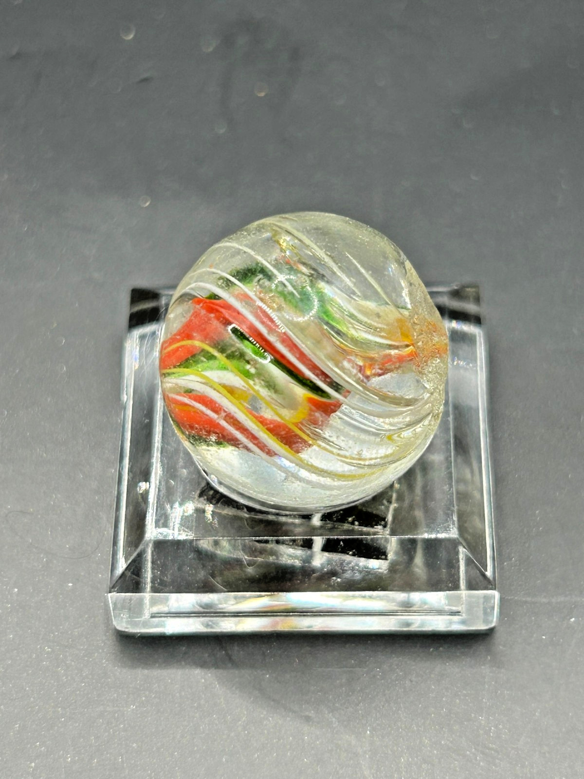 Antique German Jelly Divided Core w/Green AV & Latticino Marble 21/32″ NM- E2.6