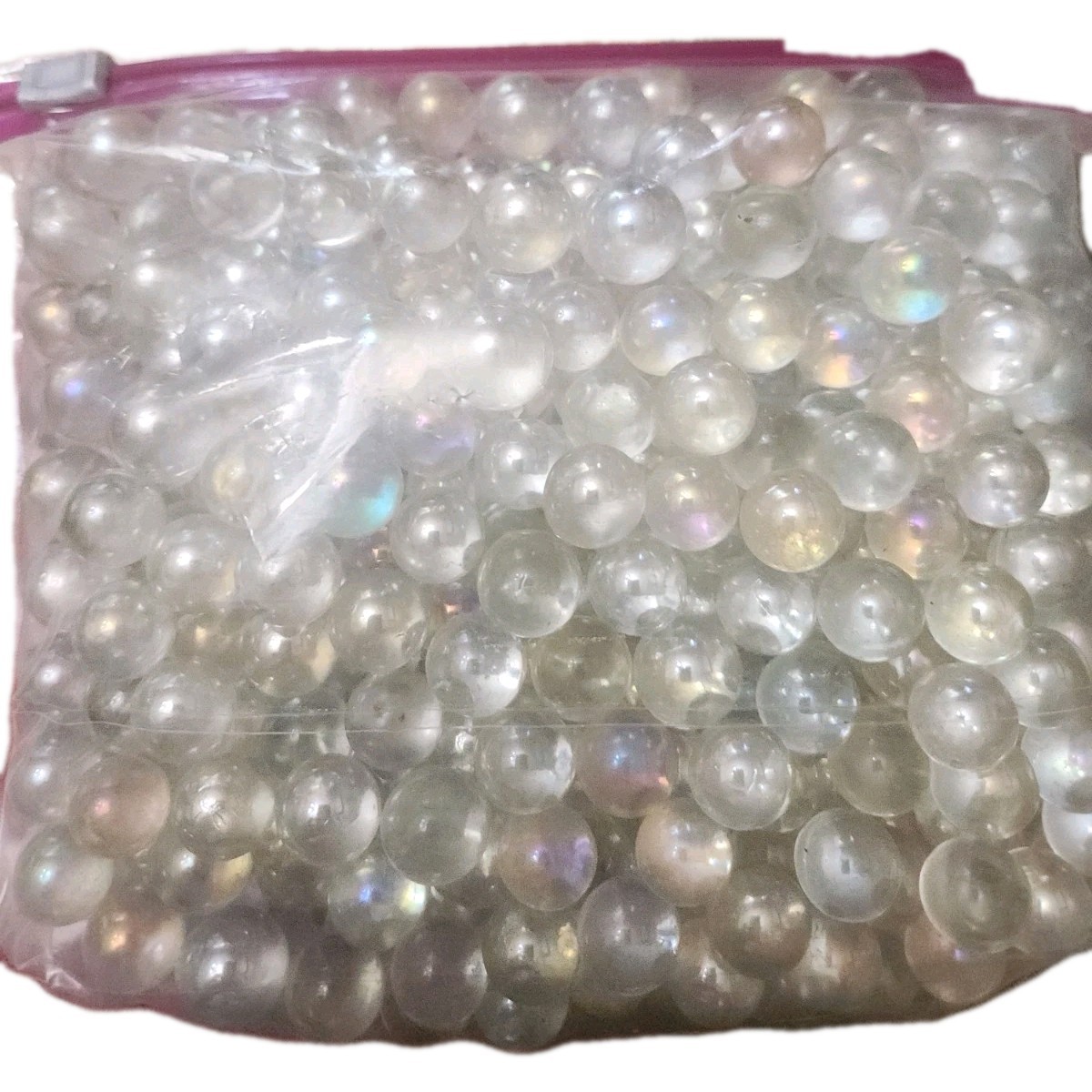 Glass Stones White Marbles Iridescent Clear Quart Size Bag 3 1/2 lbs.