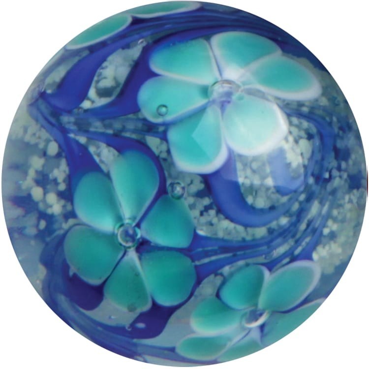 22mm ASTER Blue Flower GLOW IN THE DARK Handmade Glass Marble 7/8 SHOOTER +Stand