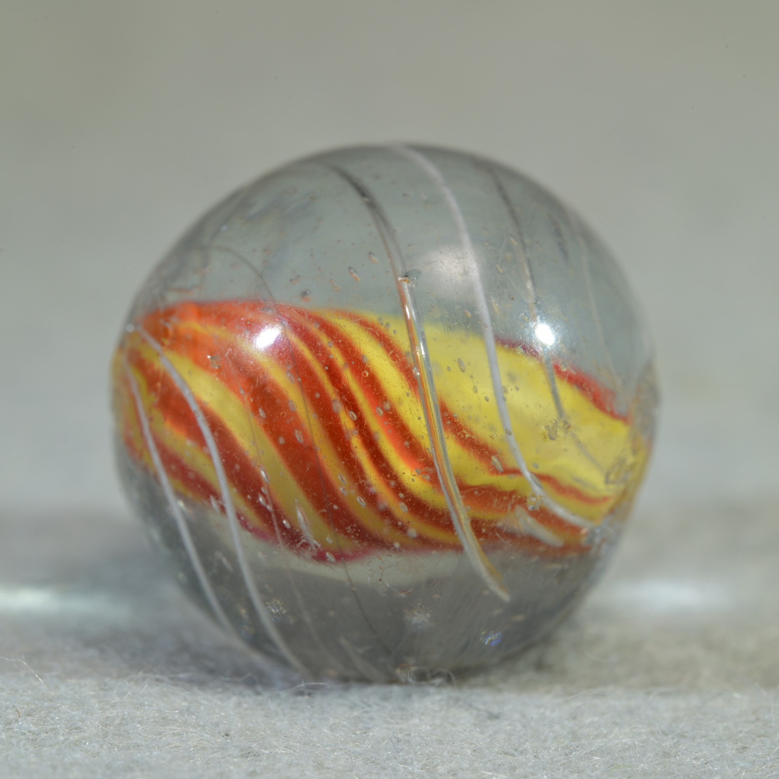 Early Caged Red & Lemon Solid Core German Handmade Antique Marble 18.8mm 23/32”