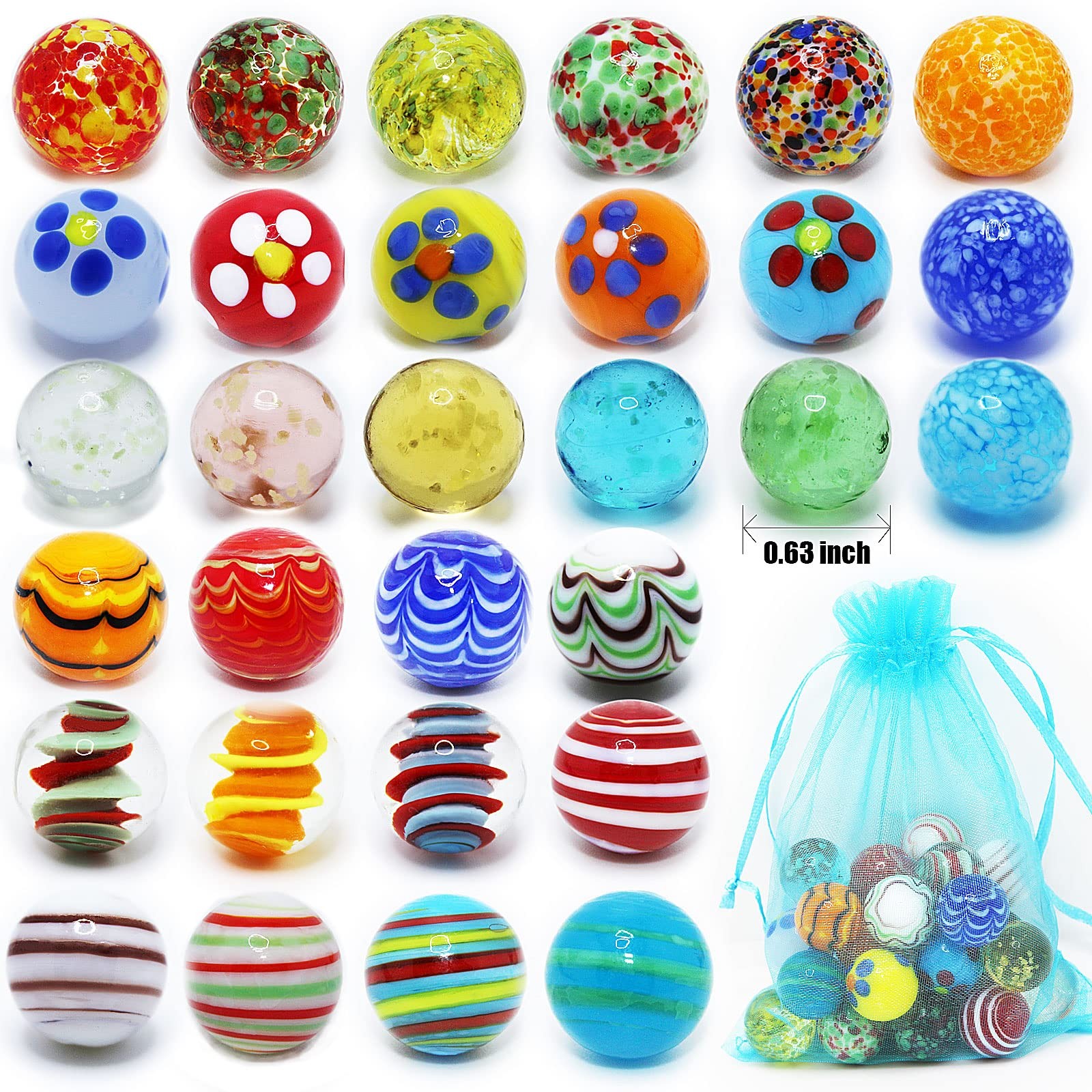 30 PCS Glass Marbles for Kids, 25 Colorful Assorted Marble and 5 Glow in The …