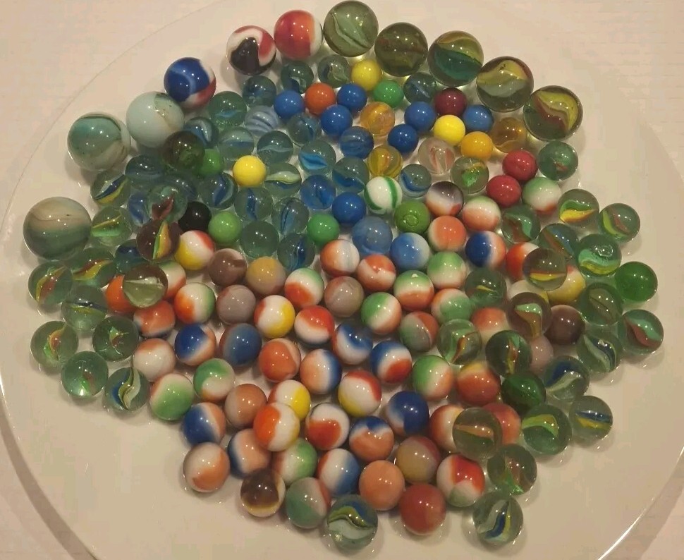 Lot of 150+ Vintage Marbles Assorted Sizes Colors