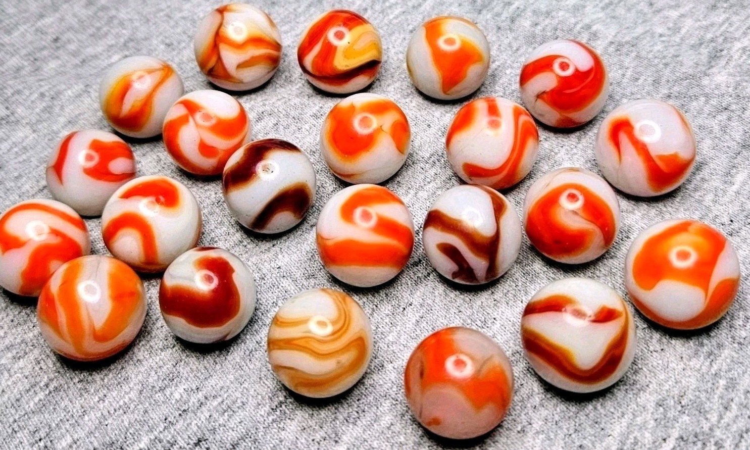 West Virginia RED & ORANGE Swirl Marbles ALLEY RAVENSWOOD CAC HEATON Vintage Lot