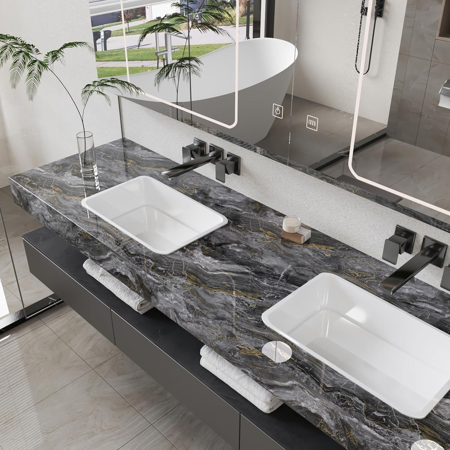Dark Grey Gold Marble Contact Paper 12″x80″ Glossy Slate Marble Wallpaper Peel a