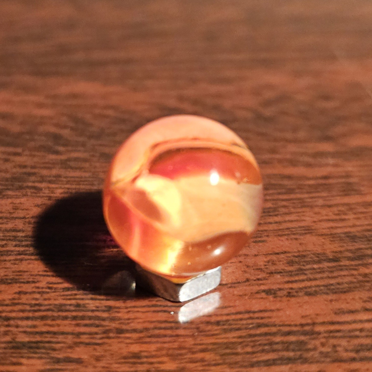 Vintage CE Bogard Orange Floppy 4-Lobe Cats Eye .562″ Glass Marble w Cold Roll