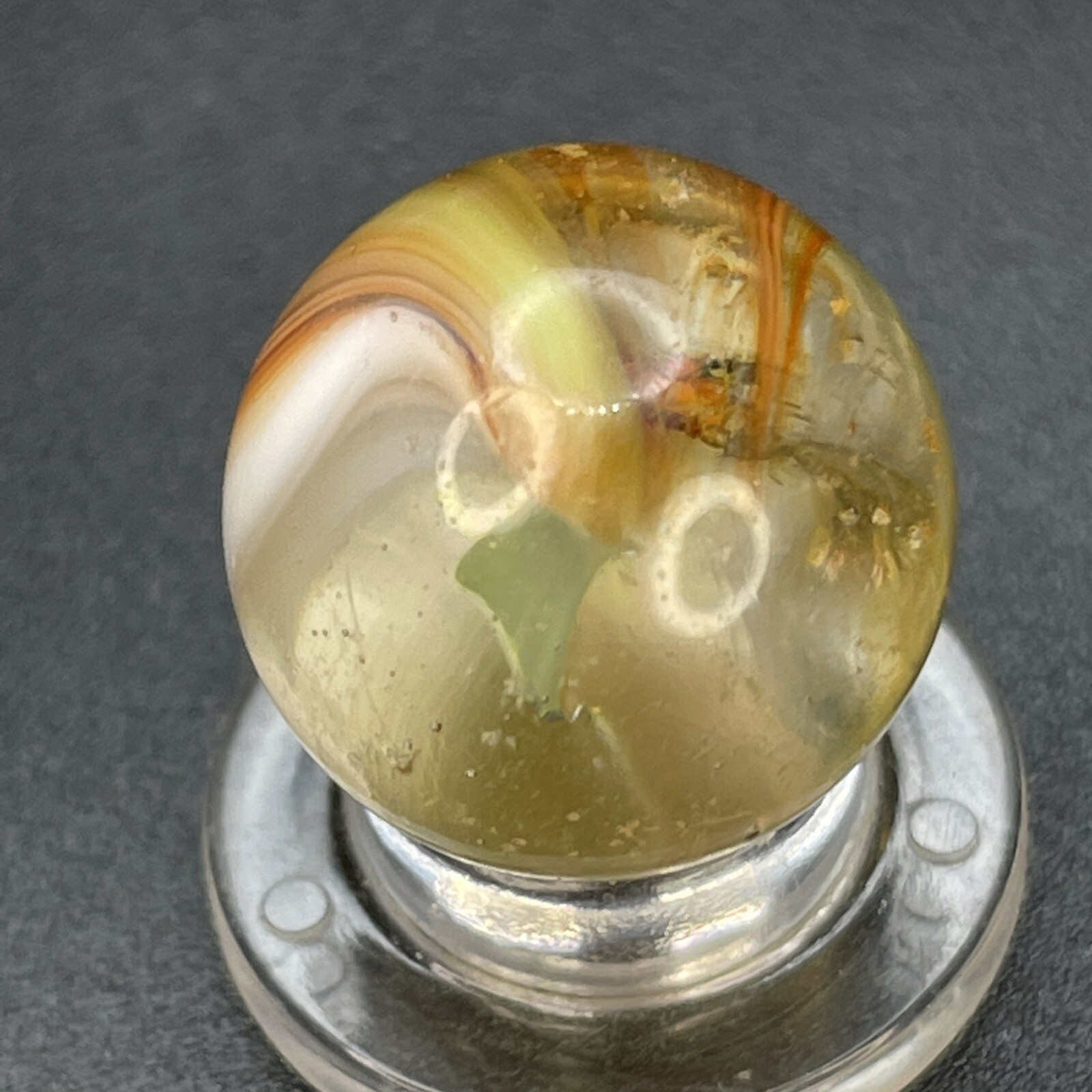 Master Marble Sunburst Clear Glass Core White Brown Orange Vintage Marbles 0.629