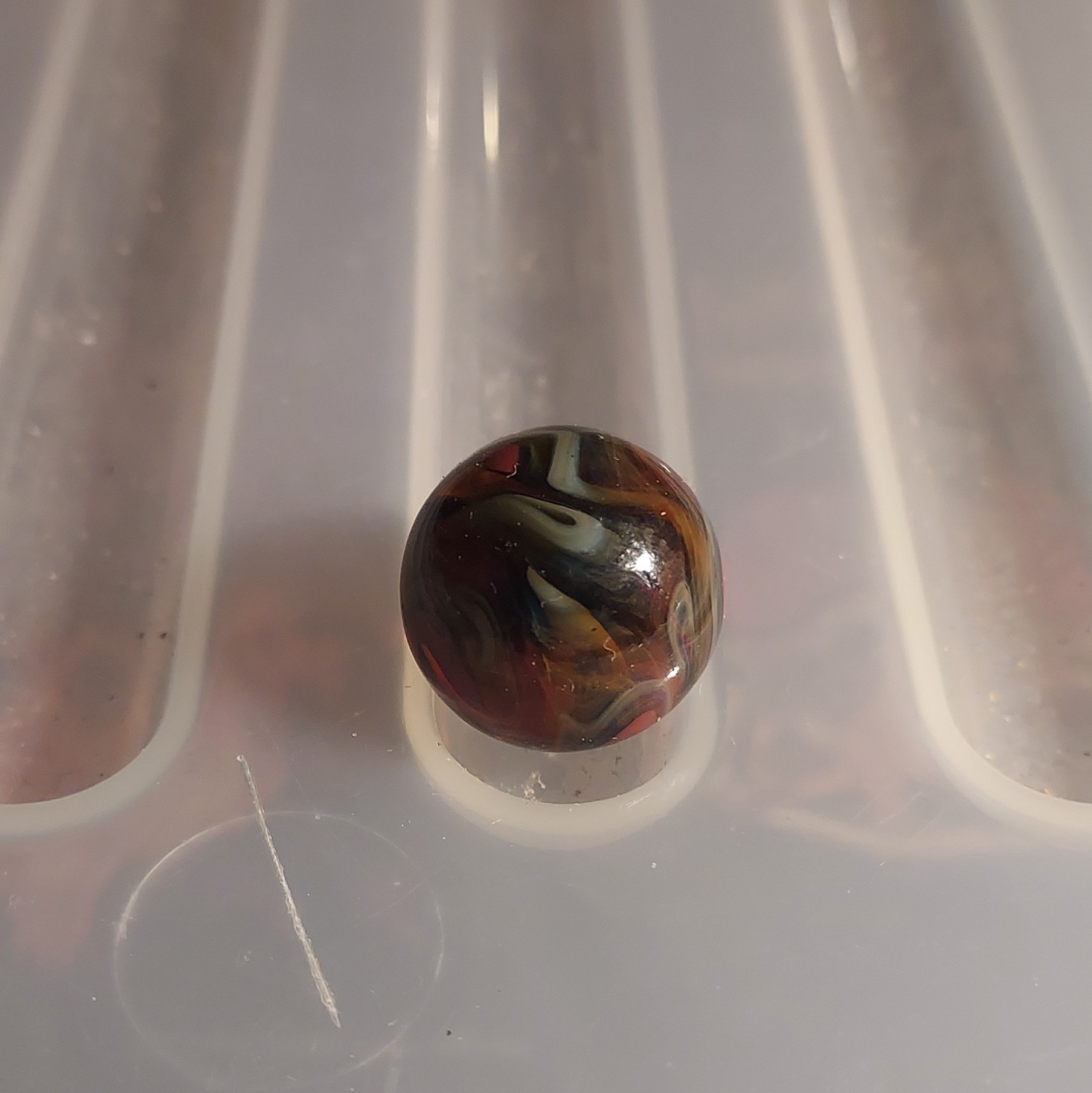Akro Agate Swirl Glass Toy Marble – Red Black Tan Swirl Pattern Design