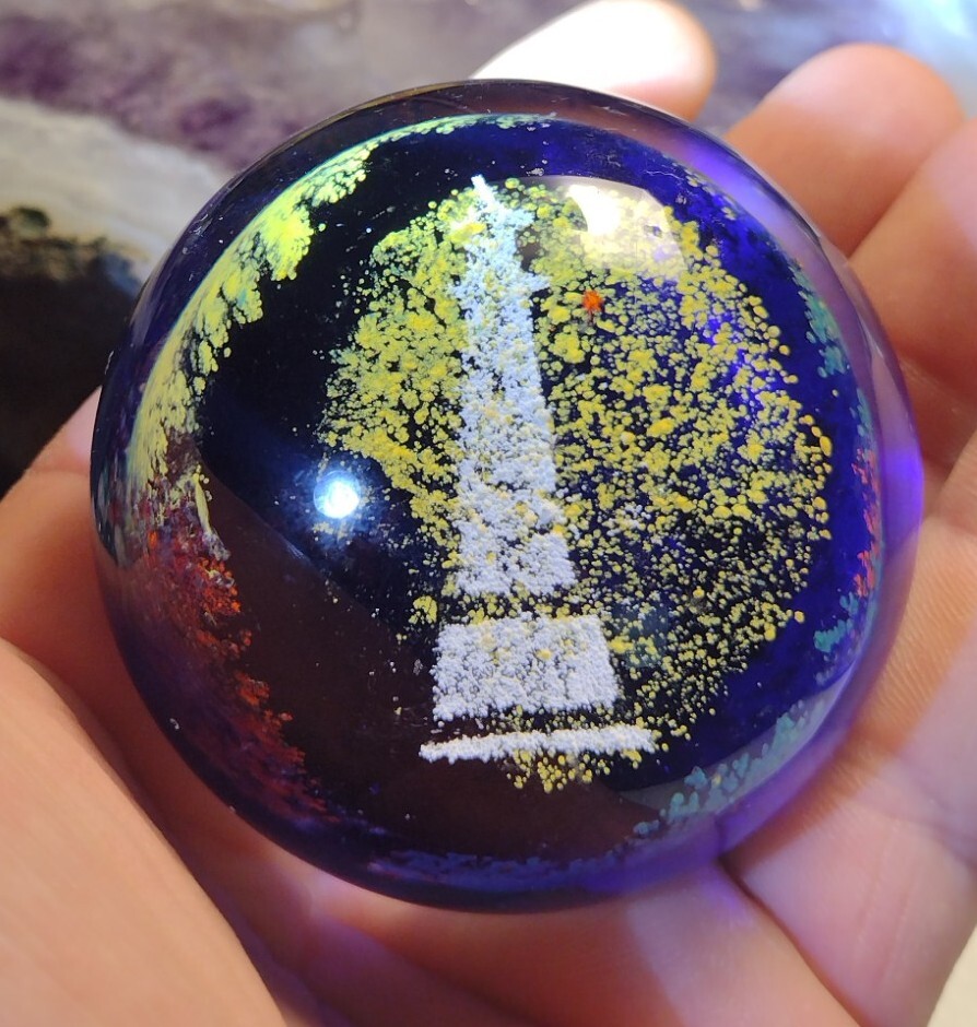 2.62″ VINTAGE ART GLASS PAPERWEIGHT – LIGHTHOUSE