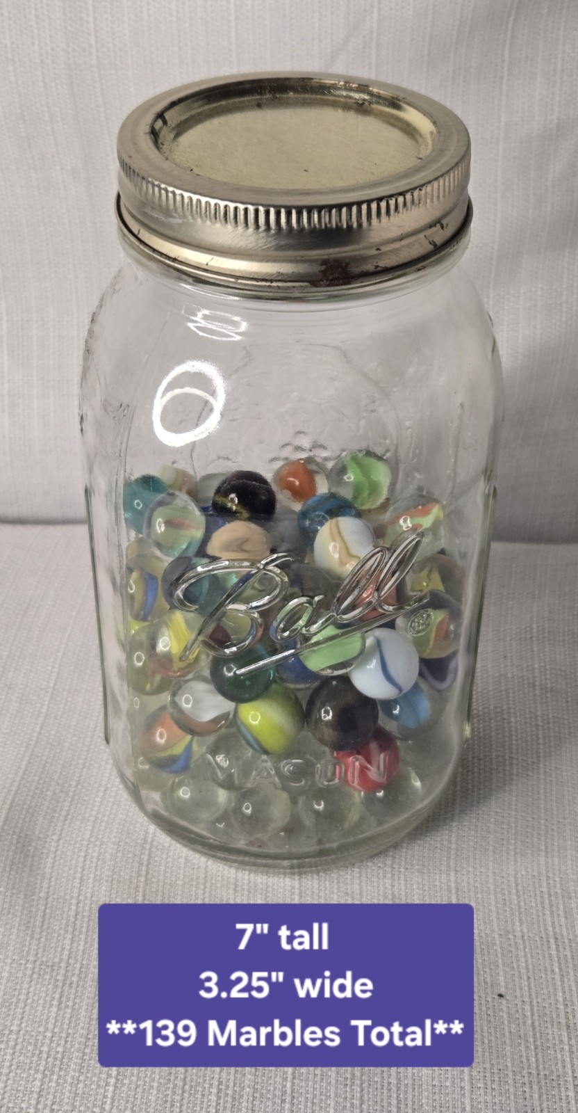 Vintage Marbles Ball Mason Jar LOT MIXED 100+ Marbles GLASS JAR with Lid