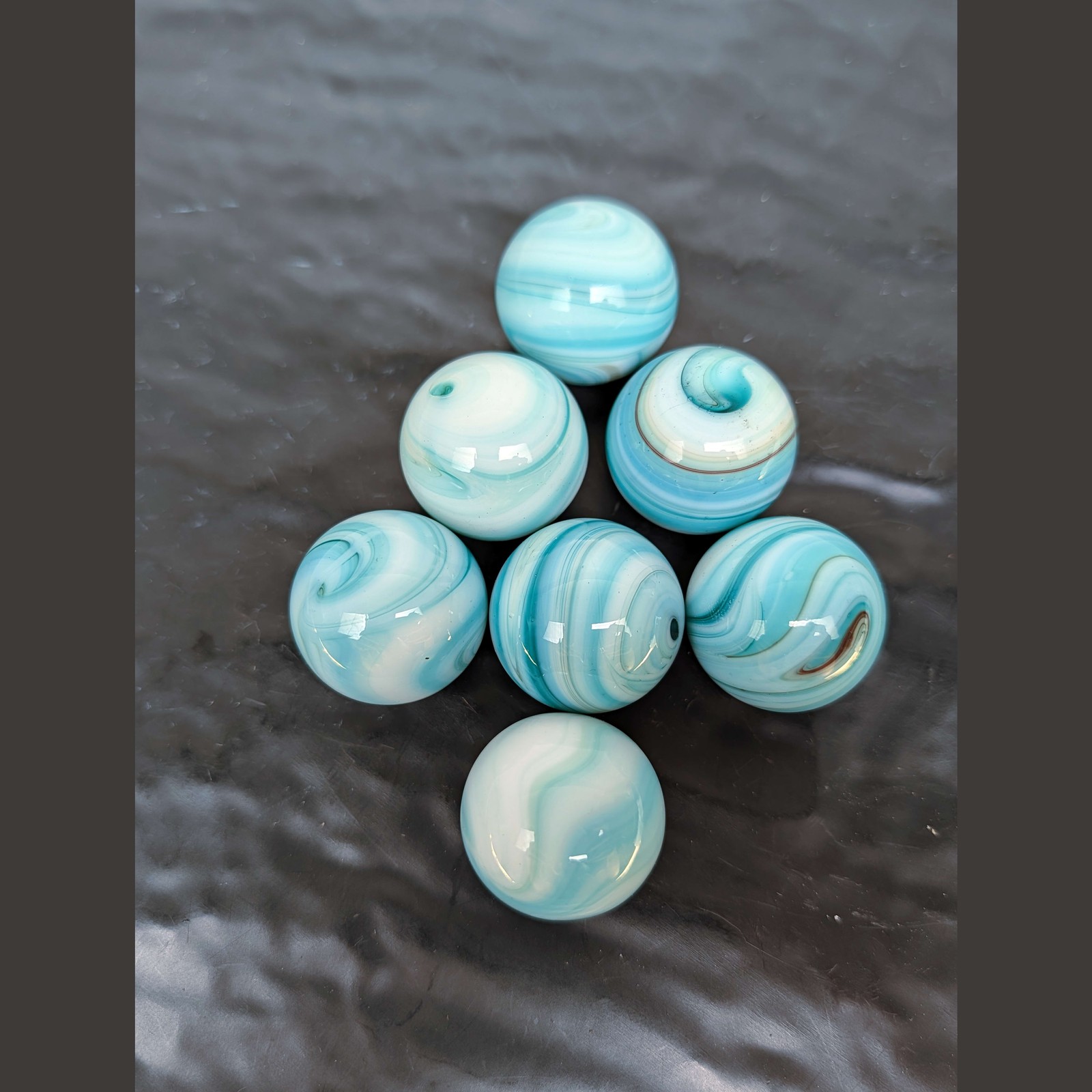 Akro Agate Swirl Slag Glass Marble Shift Knobs Hotrod Blue+White 1″ HTFâ­