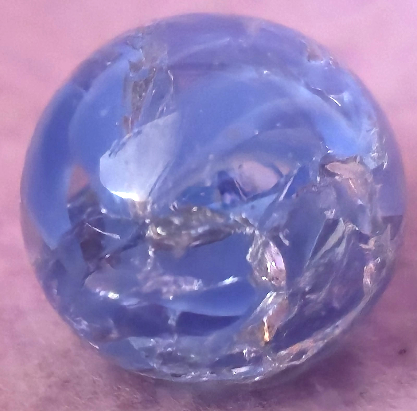 Vintage Blue Fried Jeweled Crackle Glass Marble .62″ Mint Condition