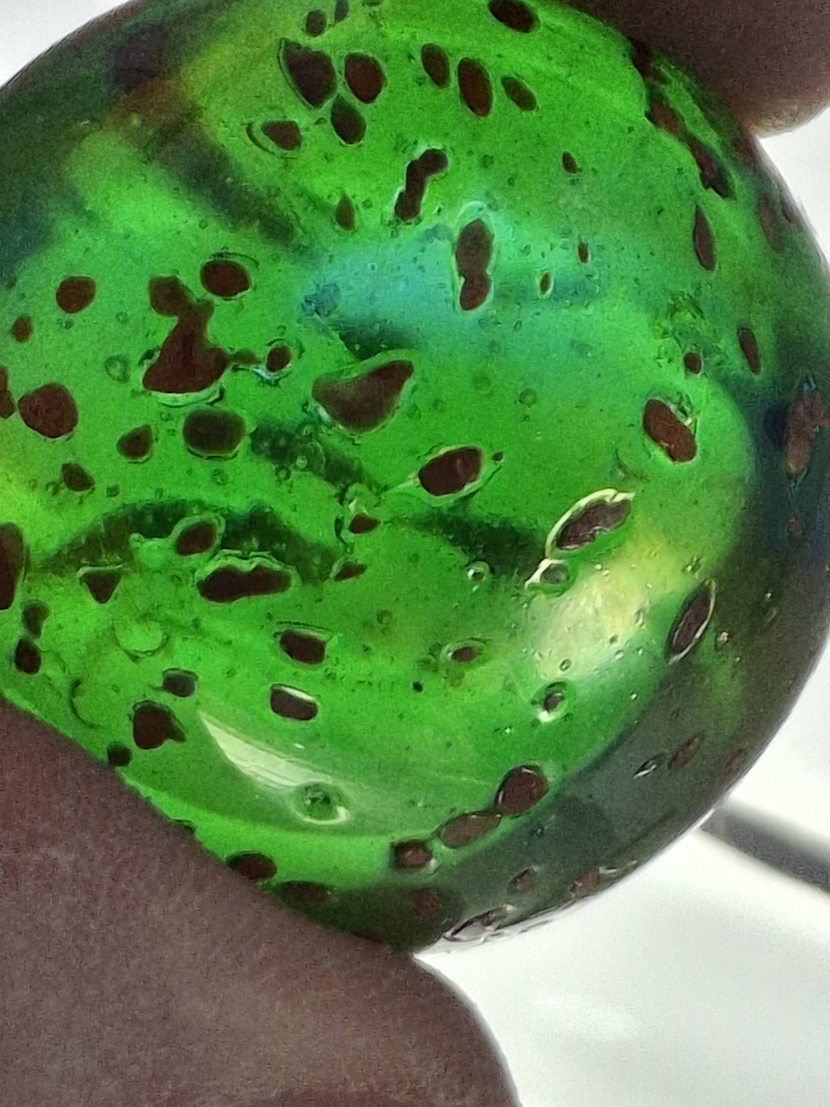 2 Marble Boulders 35mm Glitterbomb Green Iridescent Confetti Glass Ball Metallic