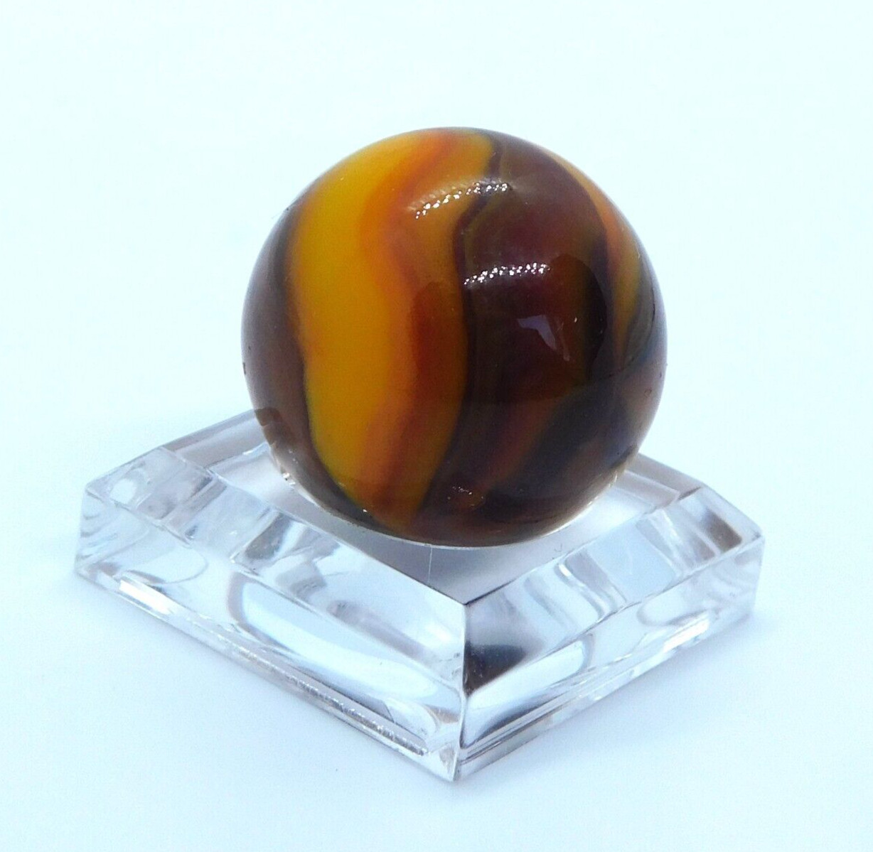 Glass Marble Orange Brown Black Slag Swirl with Veins 18mm (0.7″) Mint.