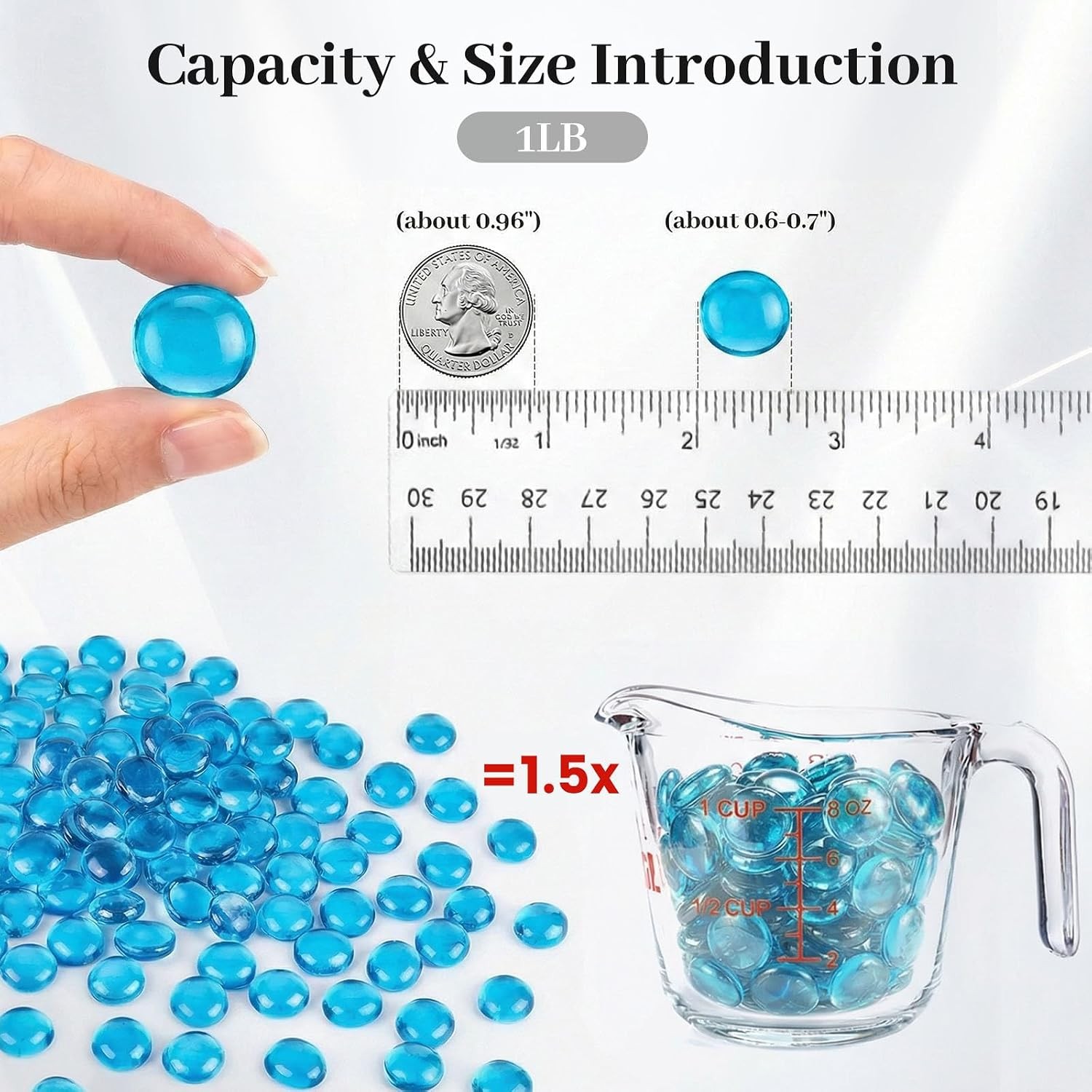 1LB Flat Glass Marbles, Light Blue Decorative Marbles for Vases Aquarium Pebbles