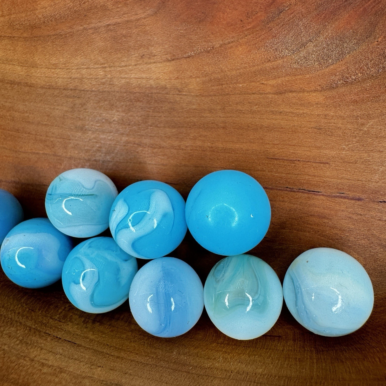 Vintage Alley Agate WV Swirl Marbles Lot Sky Blue Aqua White Opaque Glass 9pc