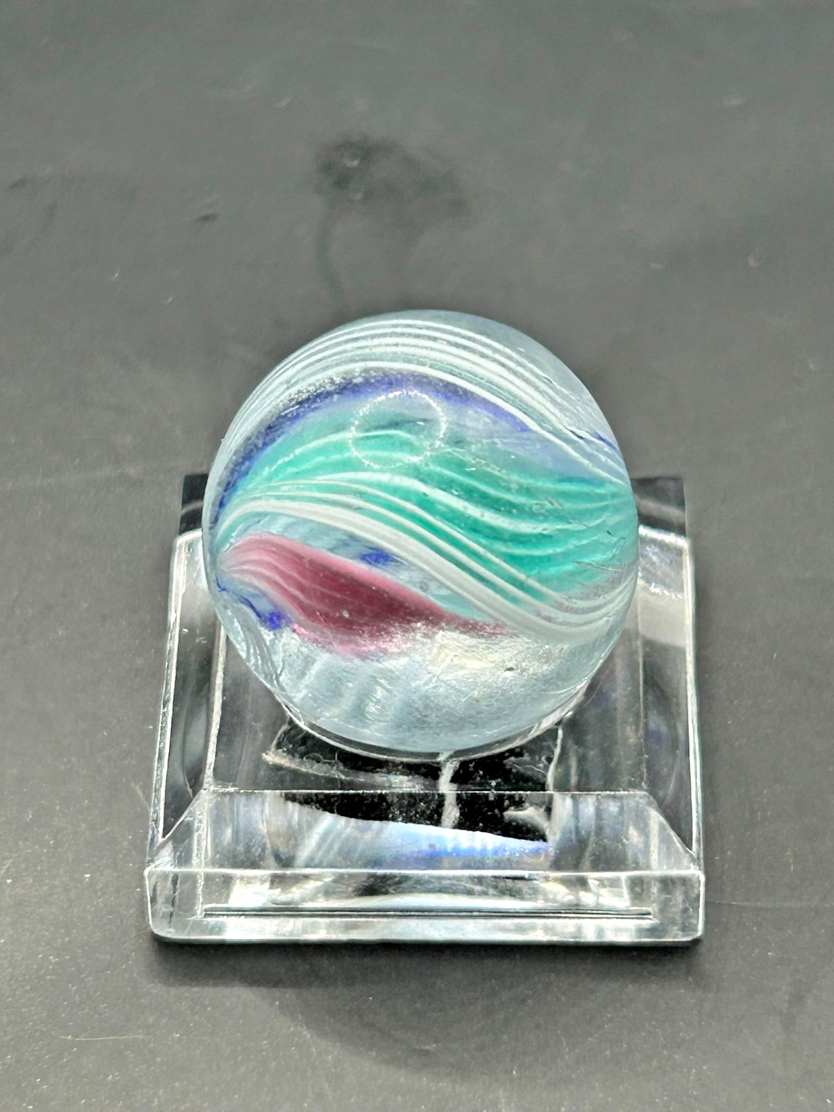 Antique German Divided Core Swirl Marble Latticino Ribbon 12/32 Mint- E1.25